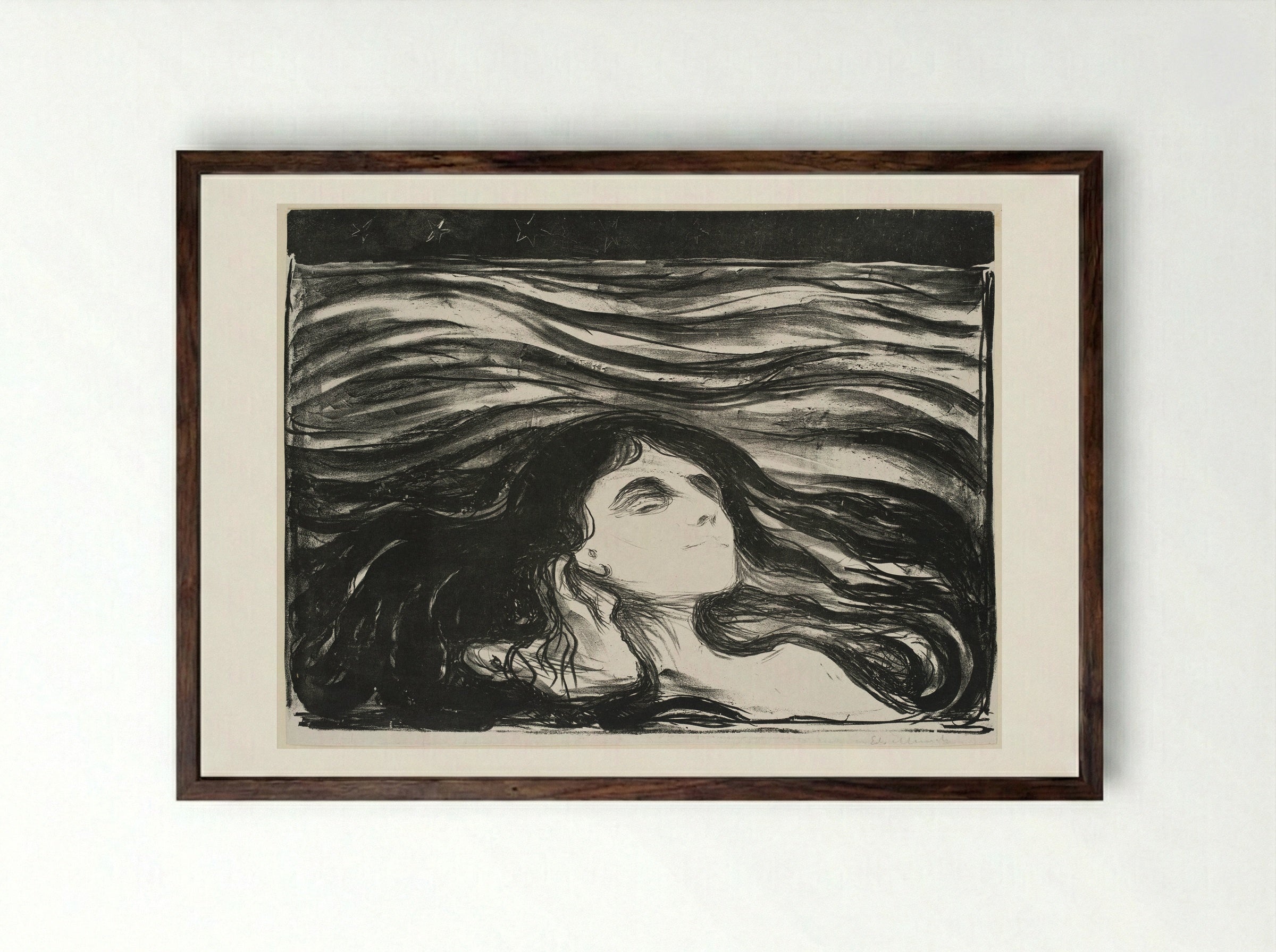 On the Waves of Love - Edvard Munch - Framed Print Dark Wood