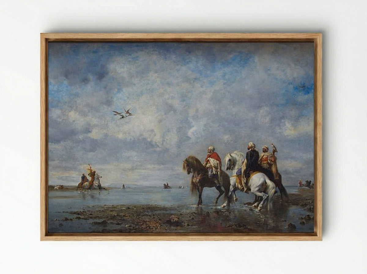 The Heron Hunt - Eugène Fromentin - Framed Canvas Wood