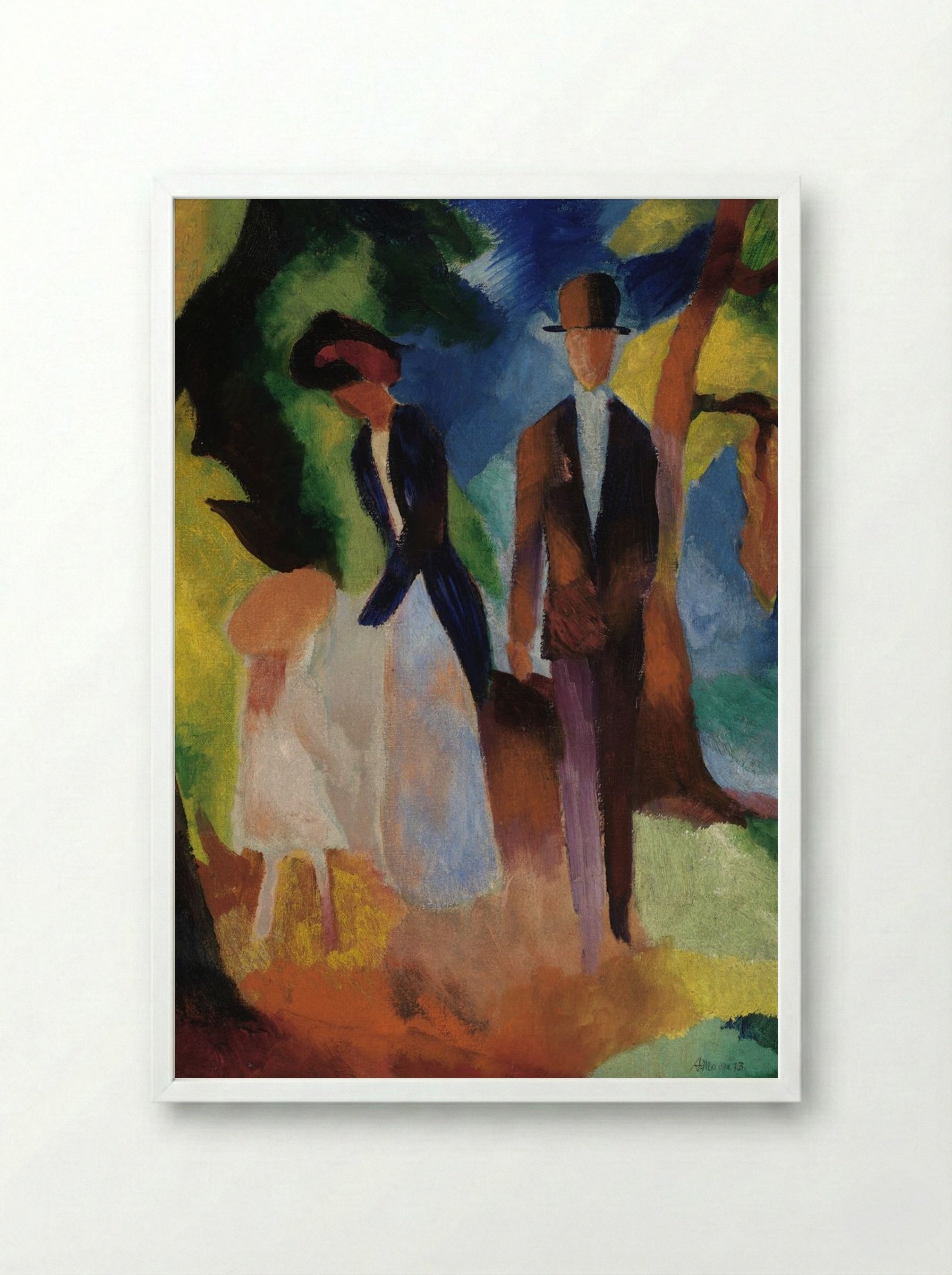 People by a Blue Lake - August Macke - Framed Print White