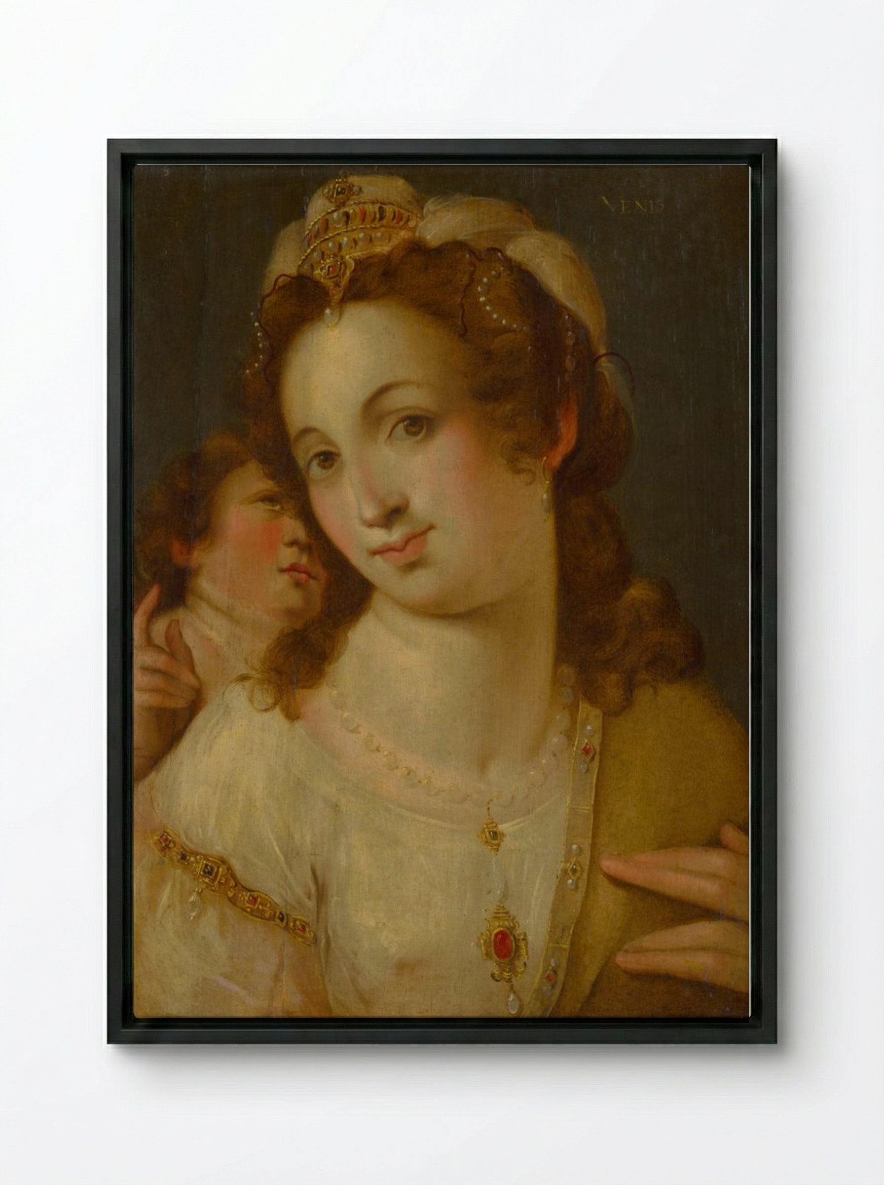 Venus and Cupid - Fine Art Print - Framed Canvas Black