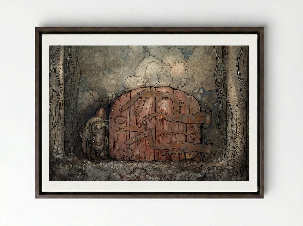 The Mountain Gate - John Bauer - Framed Canvas Dark Wood