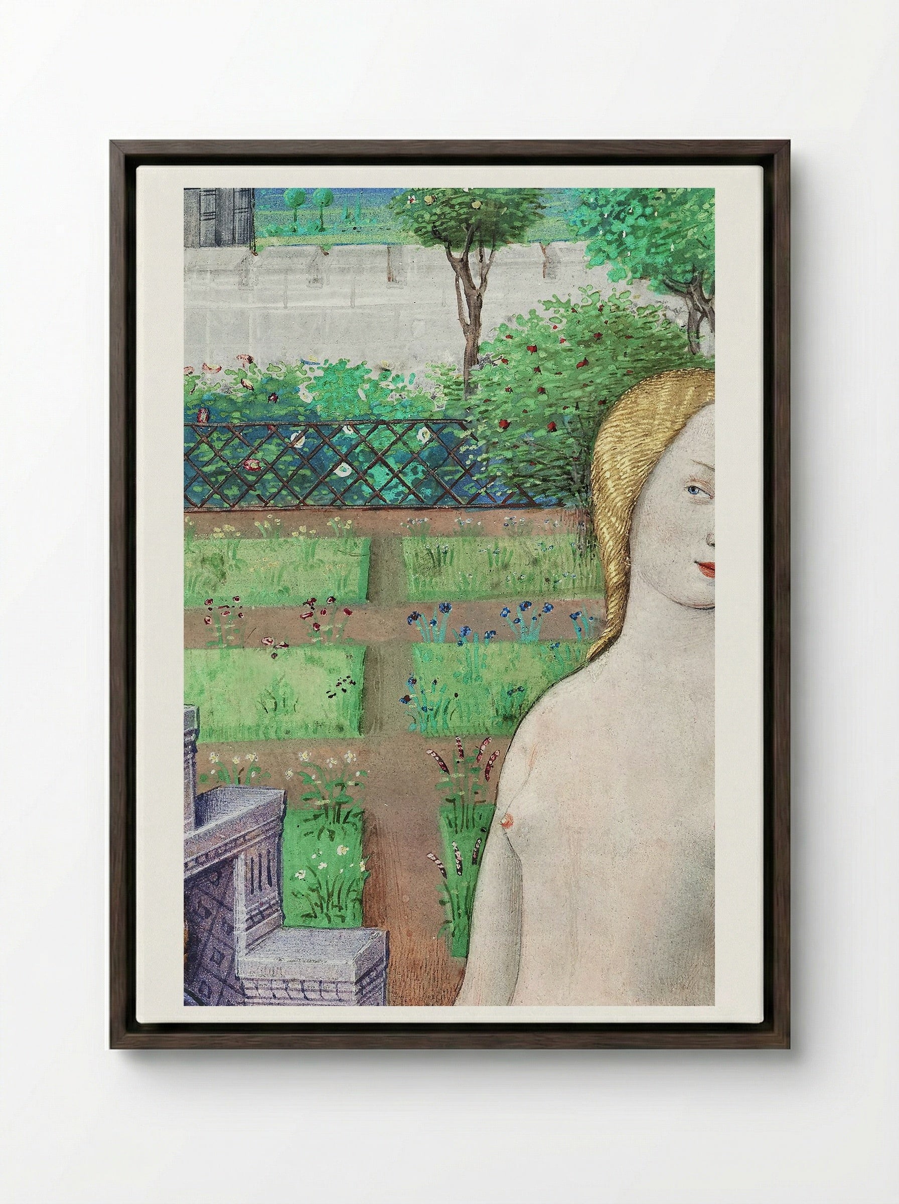 Bathsheba Bathing - Jean Bourdichon - Framed Canvas Dark Wood