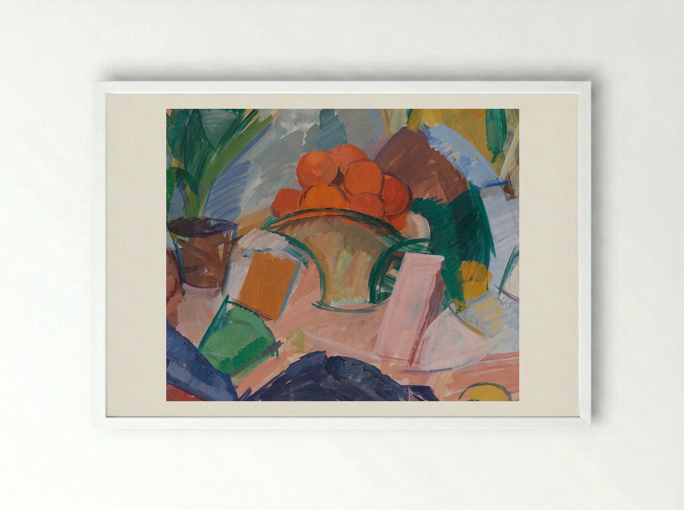 Still Life with Oranges in a Basket - Edvard Weie - Framed Print White