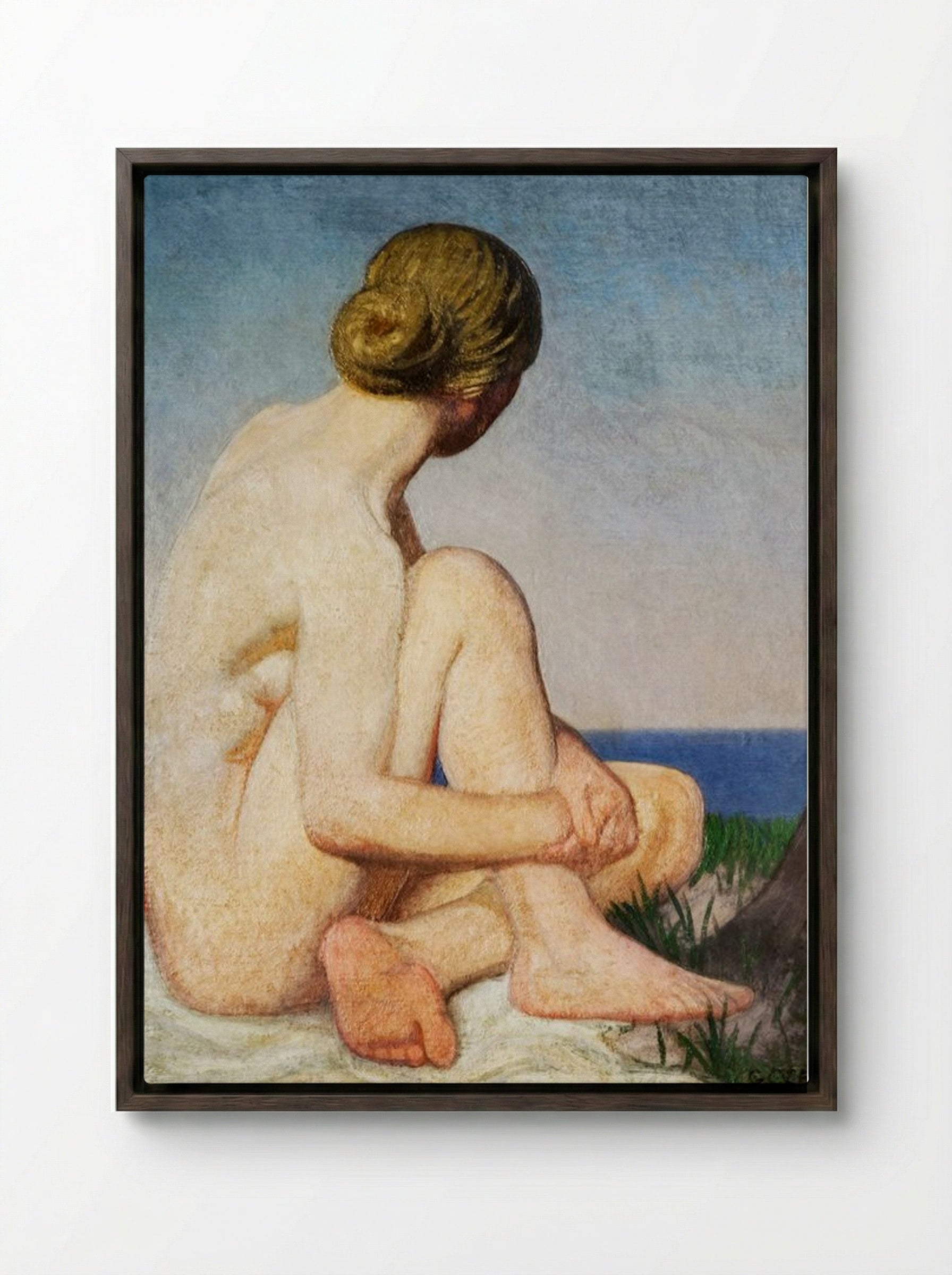 The Watcher - George Clausen - Framed Canvas Dark Wood