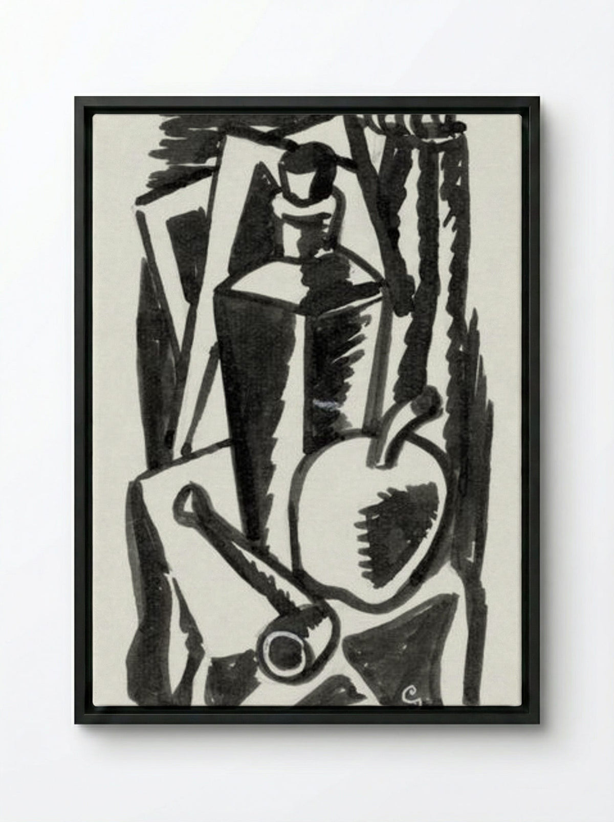 Still Life with Apple, Pipe and Bottle - Leo Gestel - Framed Canvas Black