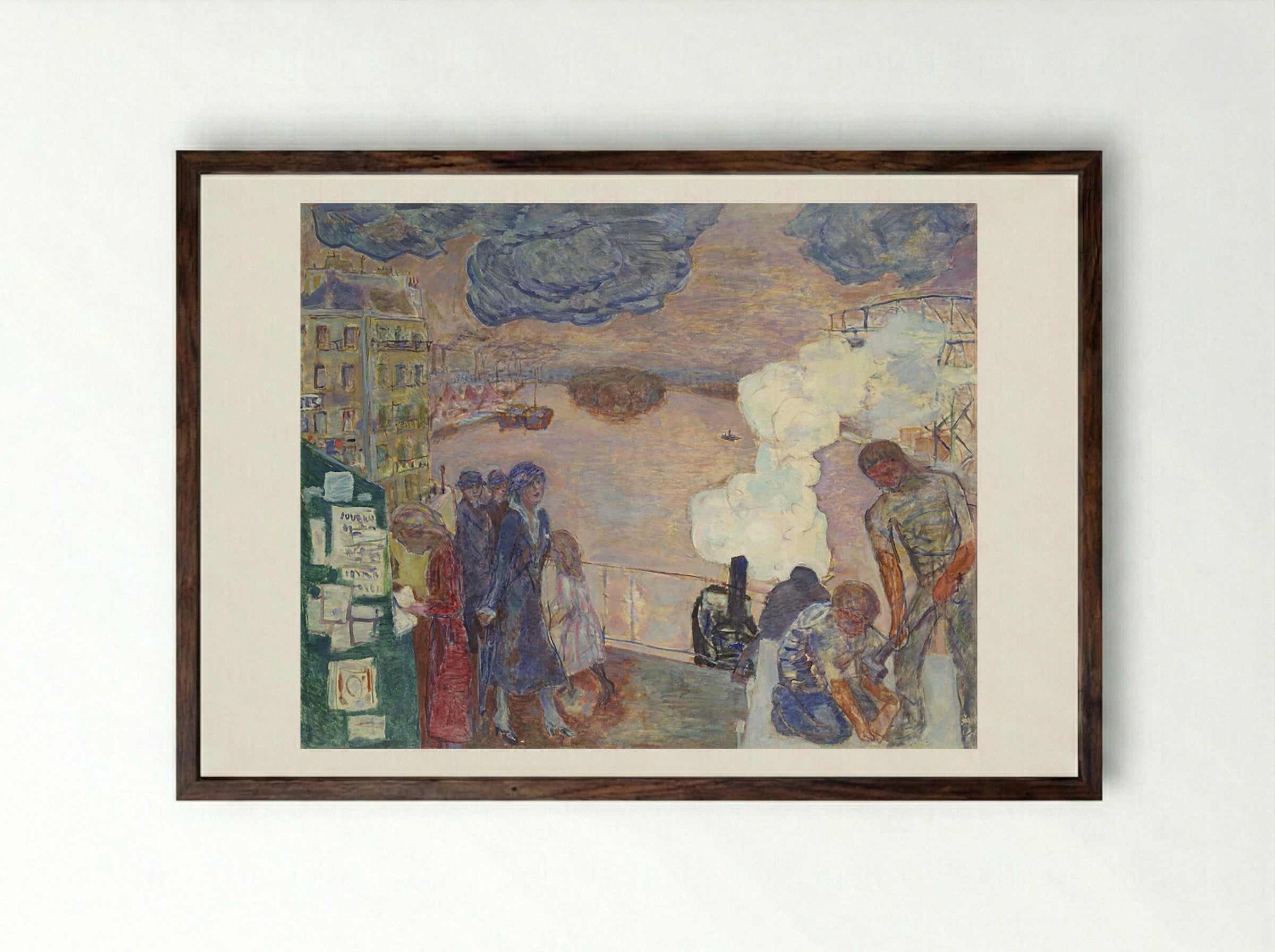 Workers on the Banks of the Seine - Maximilian Kurzweil - Framed Print Dark Wood