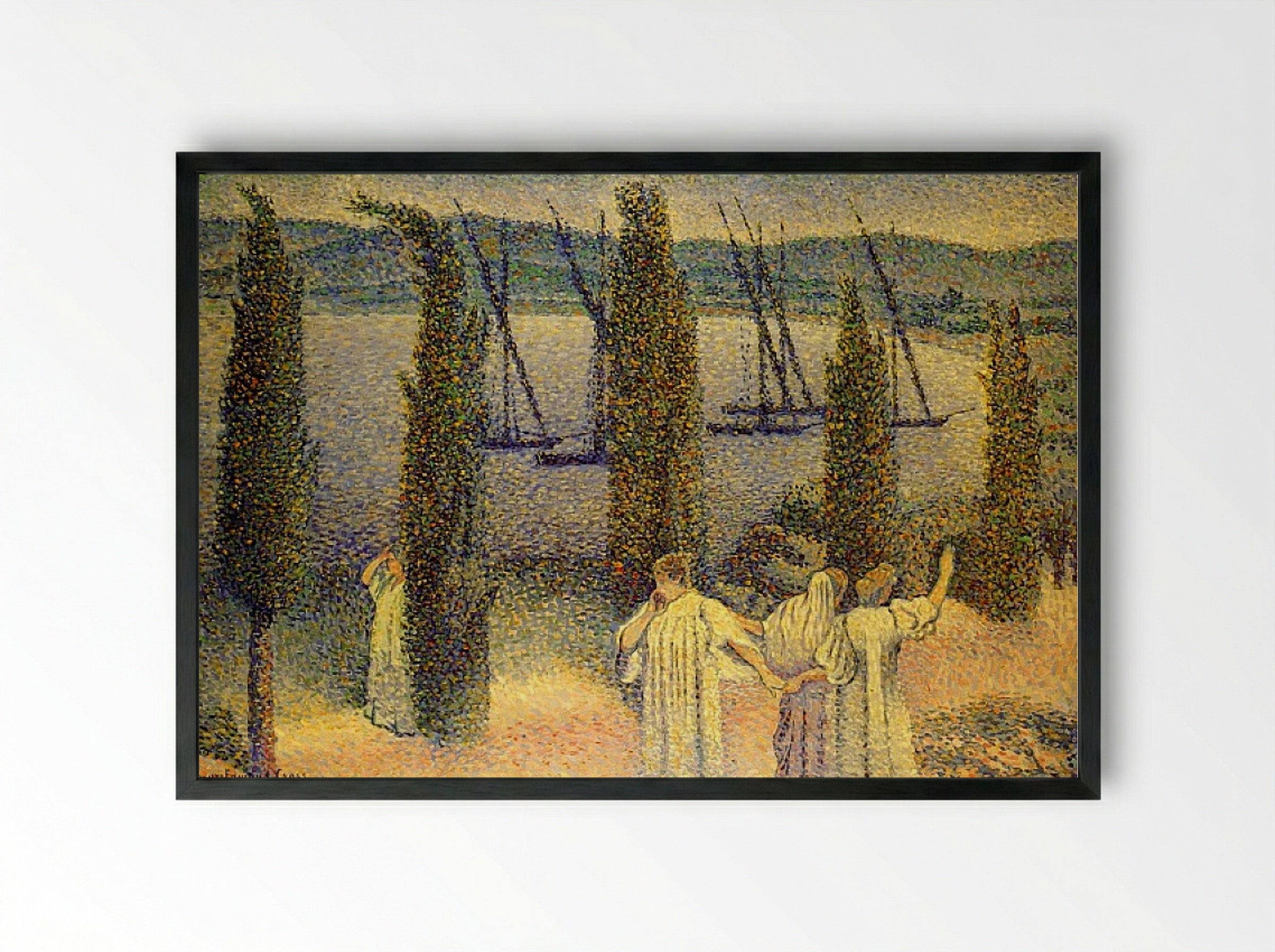 Coastal View with Cypress Trees - Henri-Edmond Cross - Framed Print Black