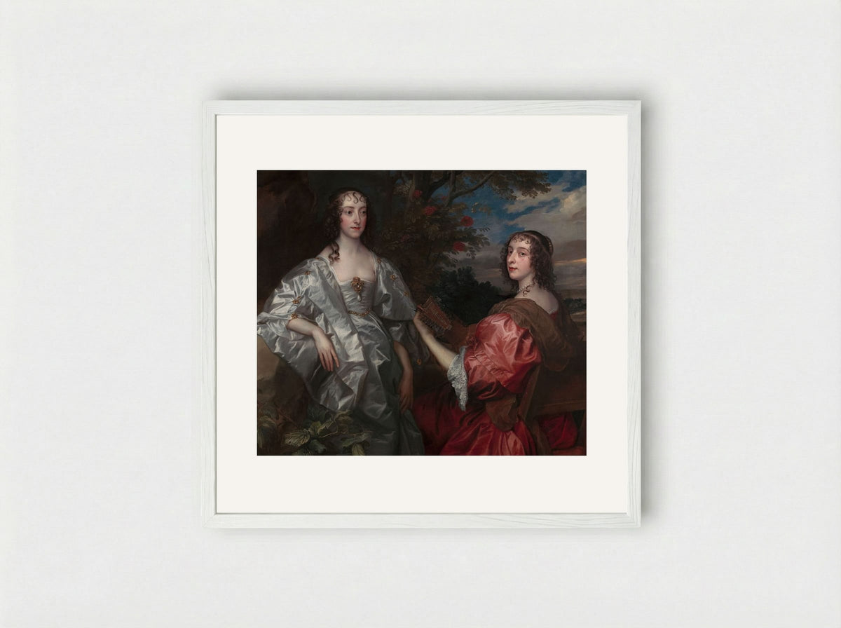 Katherine, Countess of Chesterfield, and Lucy, Countess of Huntingdon - Sir Anthony van Dyck - Framed Print White