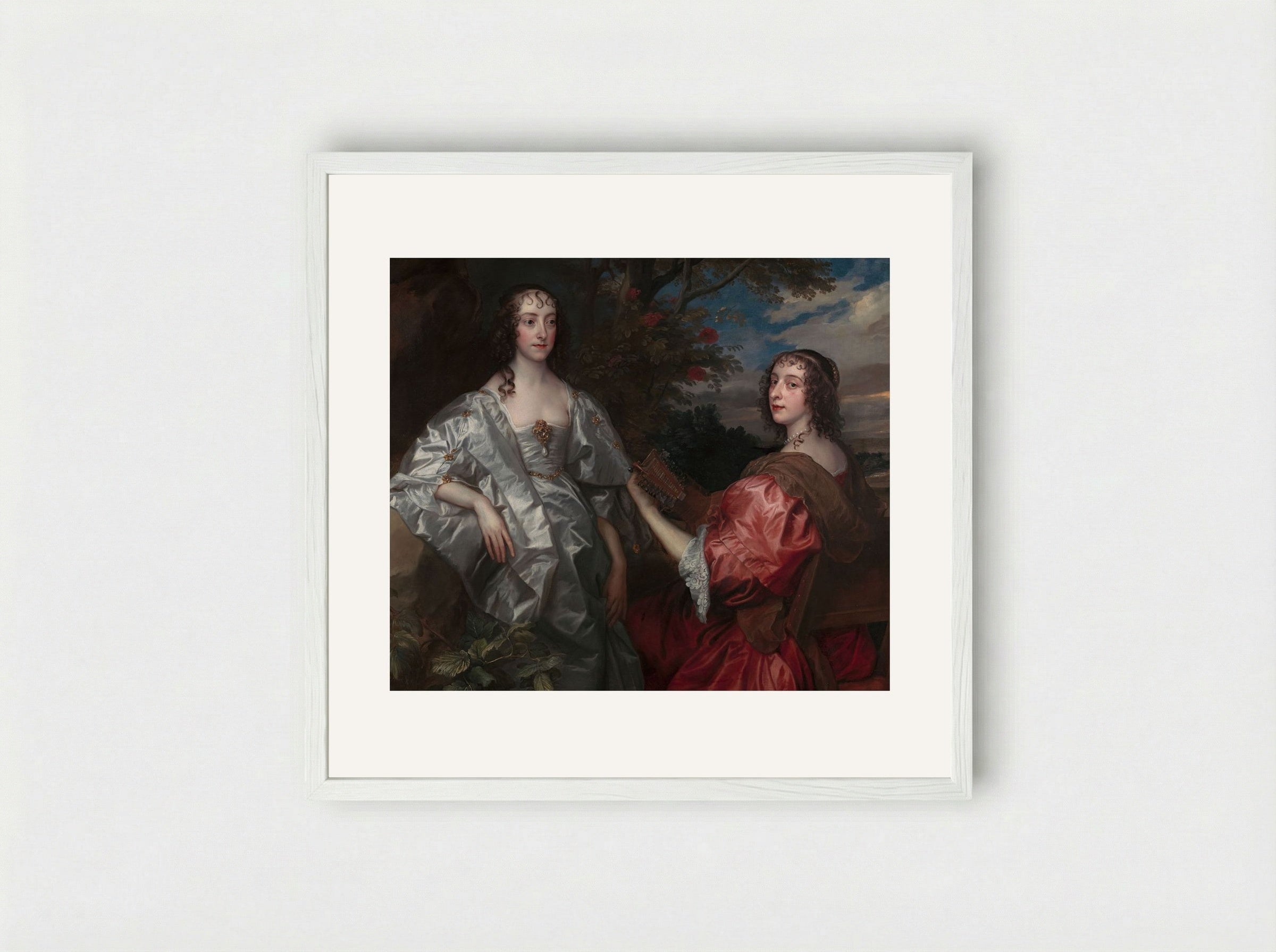 Katherine, Countess of Chesterfield, and Lucy, Countess of Huntingdon - Sir Anthony van Dyck - Framed Print White