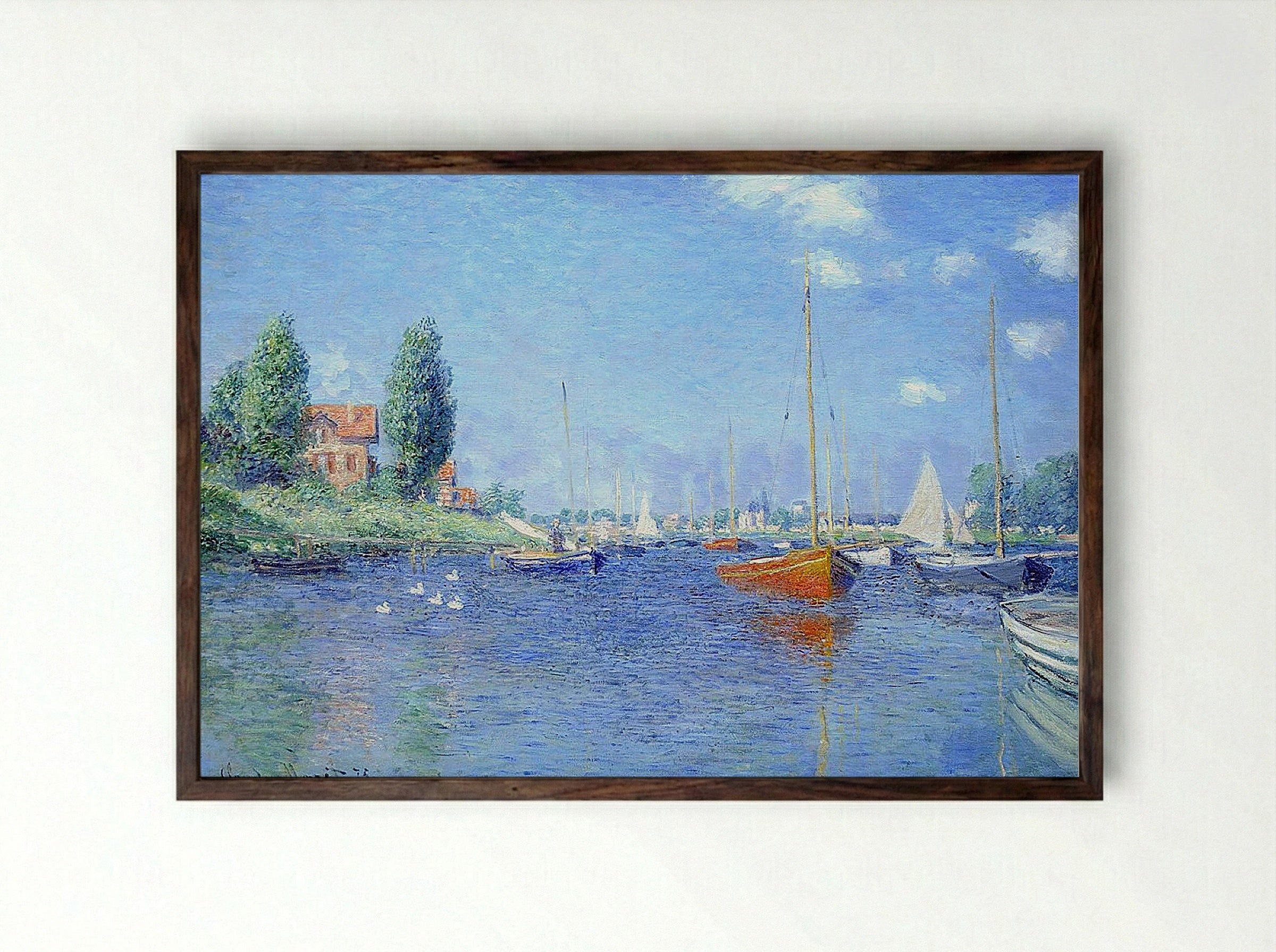 Red Boats, Argenteuil - Claude Monet - Framed Print Dark Wood