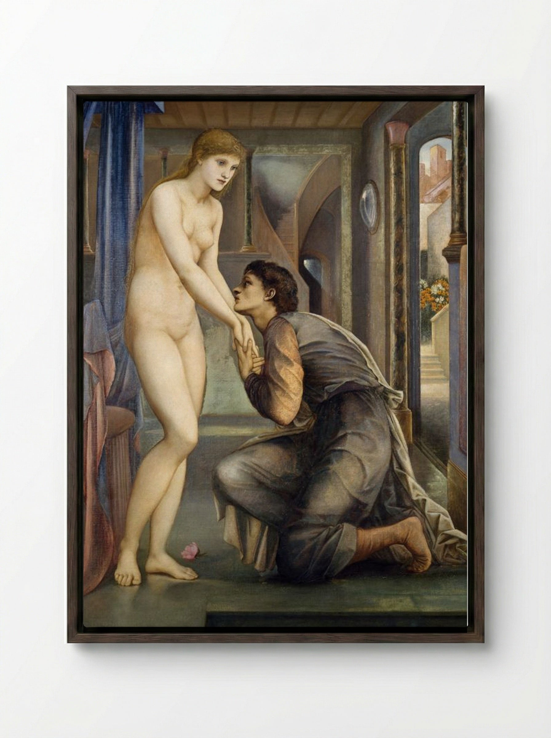 Pygmalion and the Image - The Soul Attains - Edward Burne-Jones - Framed Canvas Dark Wood