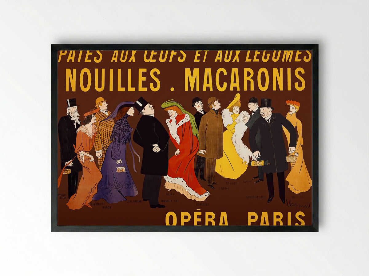Célébrités tenant des paquets de pâtes (Opera, Paris) - Leonetto Cappiello - Framed Print Black
