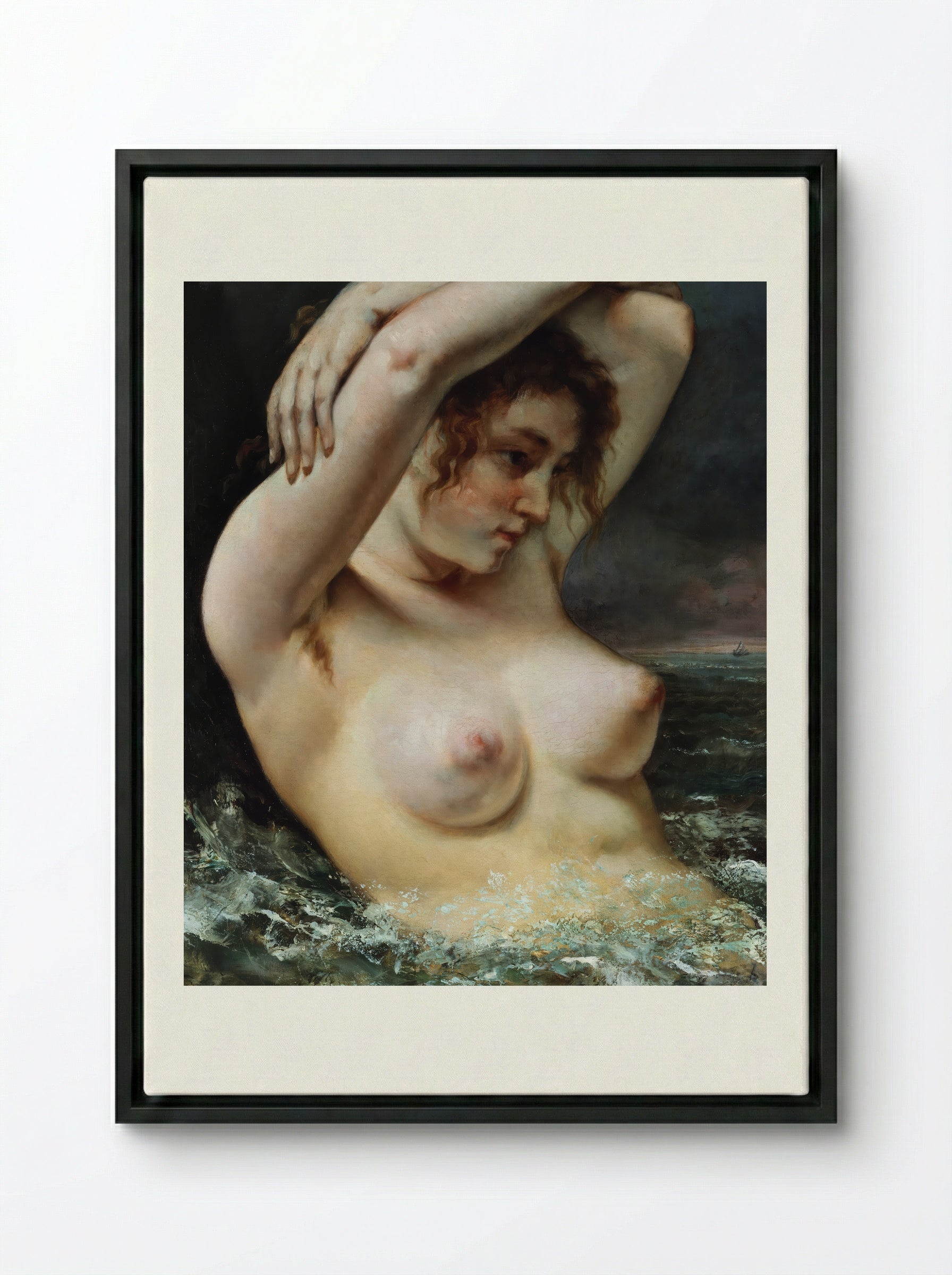 The Woman in the Waves - Gustave Courbet - Framed Canvas Black