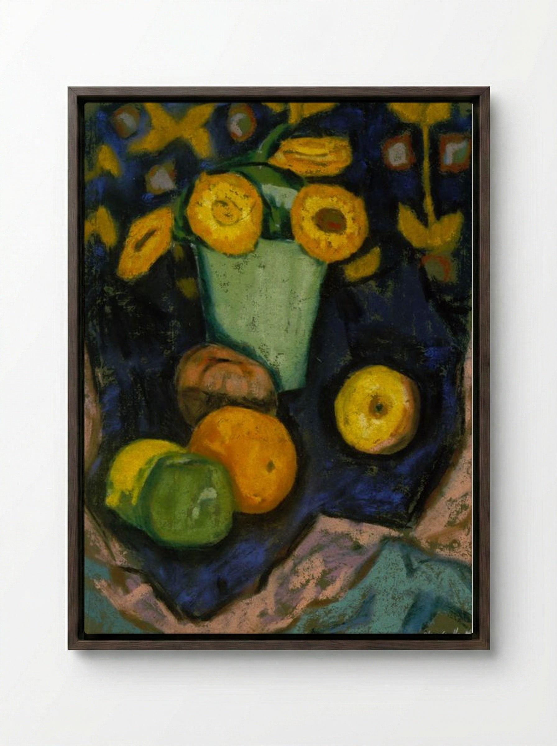 Still Life (Flowers and Fruit) - Marsden Hartley - Framed Canvas Dark Wood