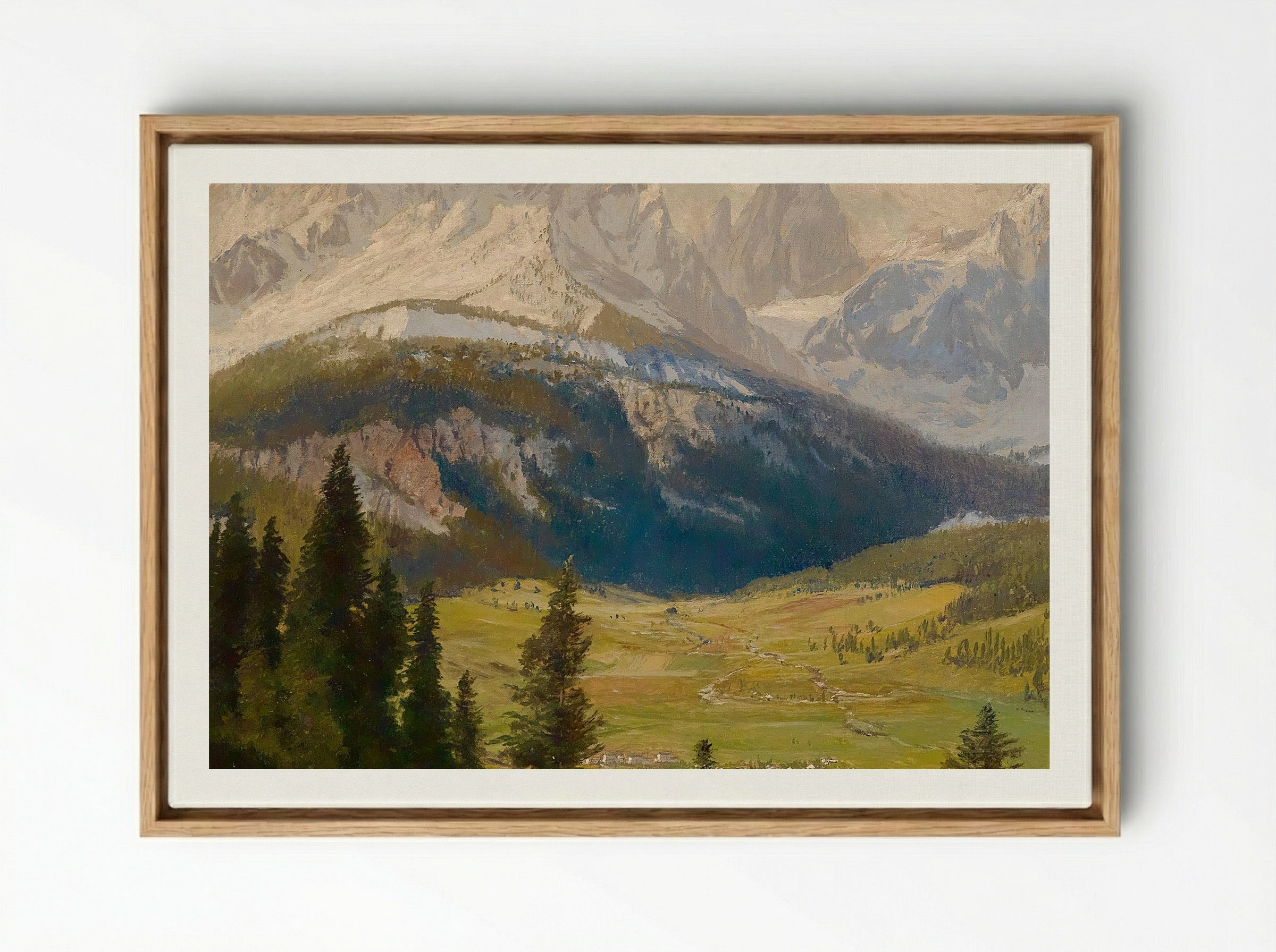 Sexten Village, Sexten Sundial, Sexten Dolomites, and the Fischleital Valley - Karl Köck - Framed Canvas Wood