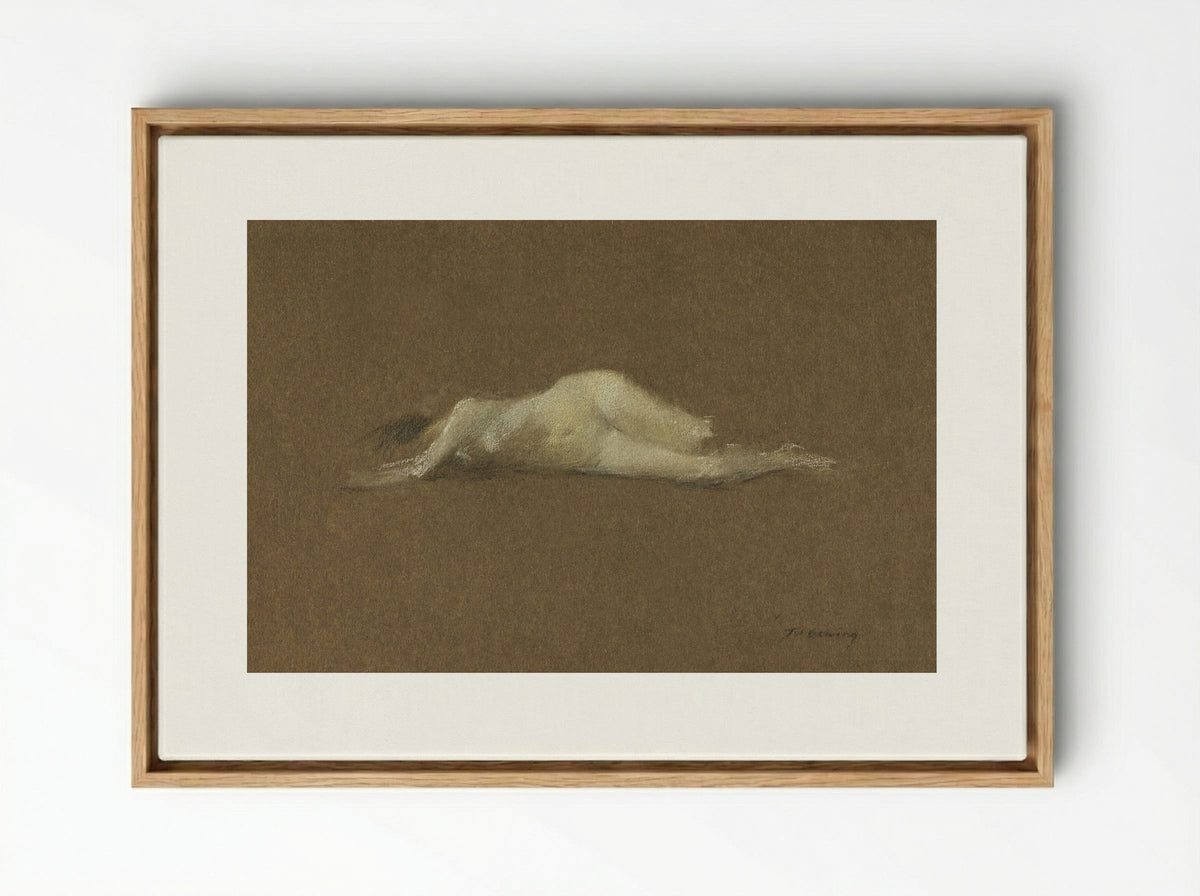 Nude Woman on Her Side - Thomas Wilmer Dewing - Framed Canvas Wood