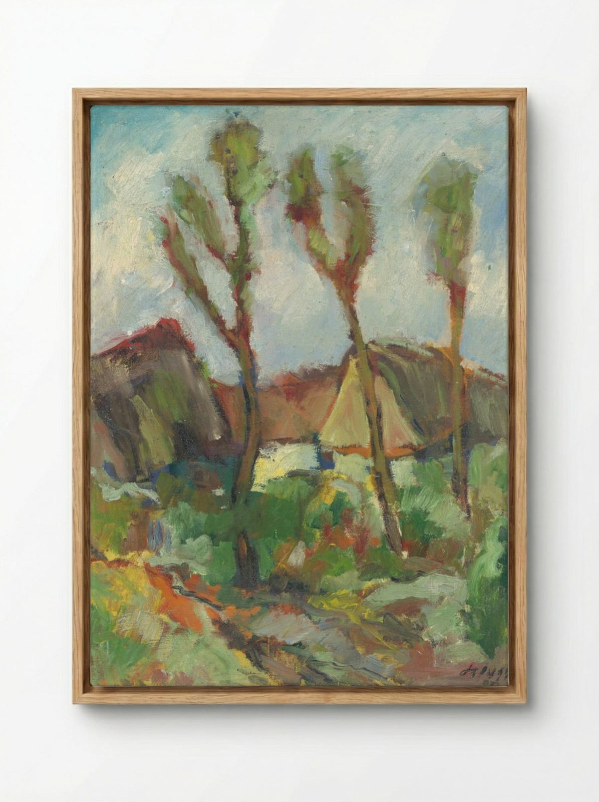 Sketch of a Landscape with Poplars - Zolo Palugyay - Framed Canvas Wood