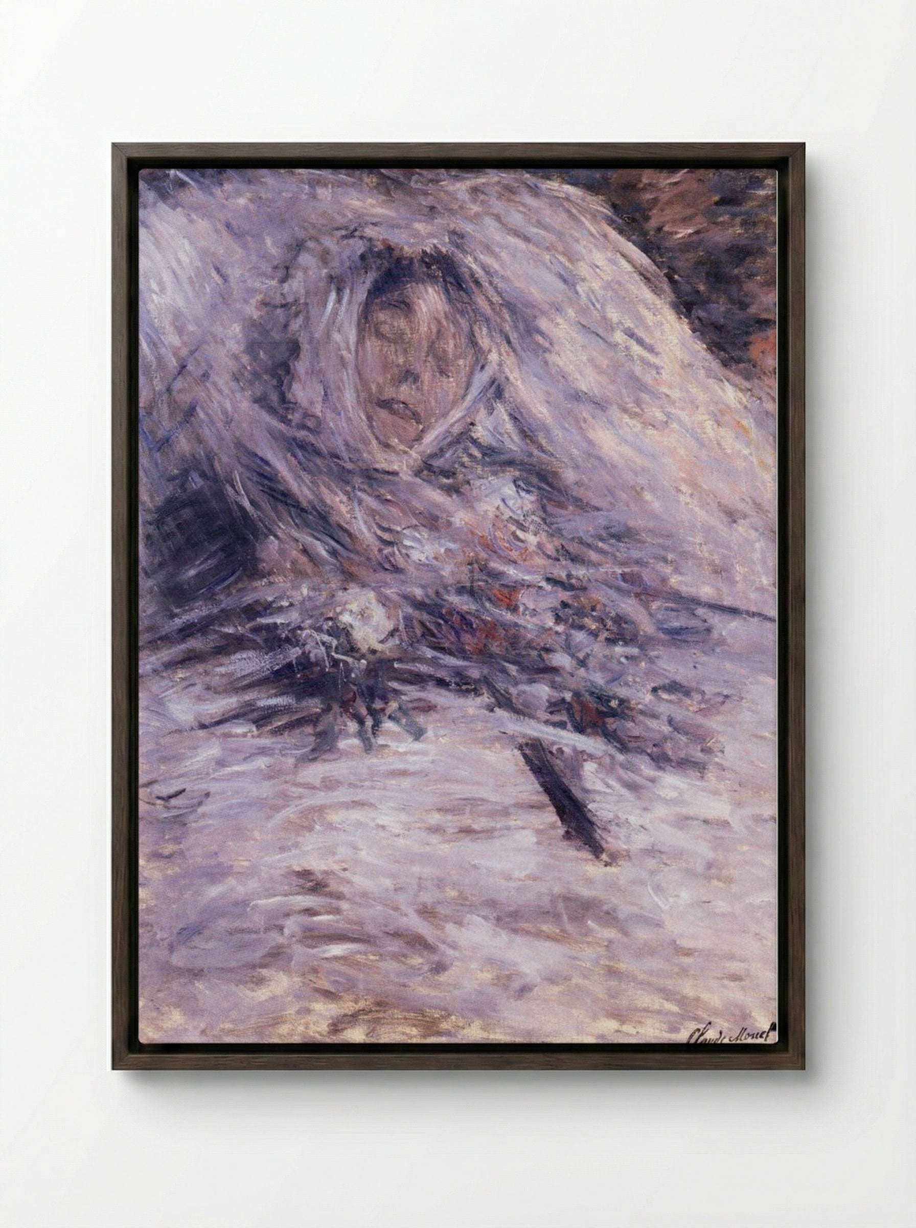 Camille Monet on Her Deathbed - Claude Monet - Framed Canvas Dark Wood