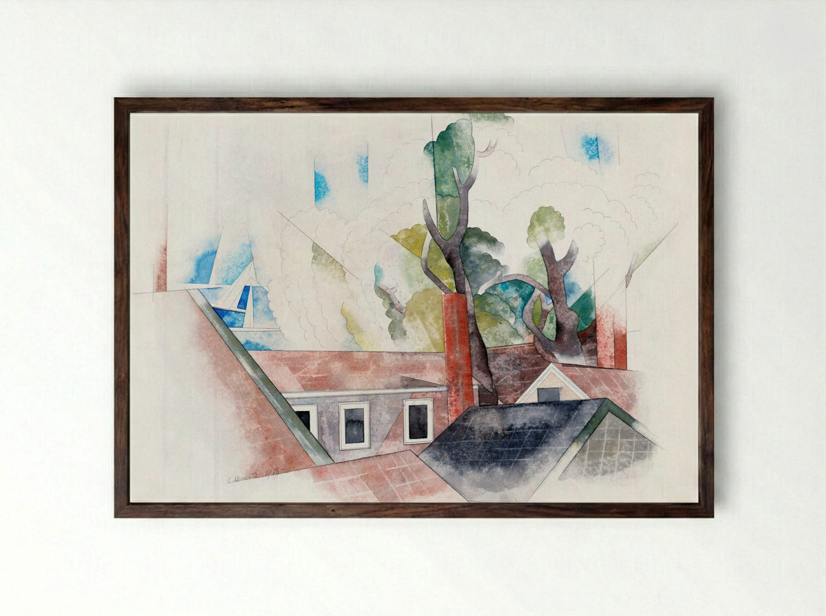 Rooftops and Trees - Charles Demuth - Framed Print Dark Wood