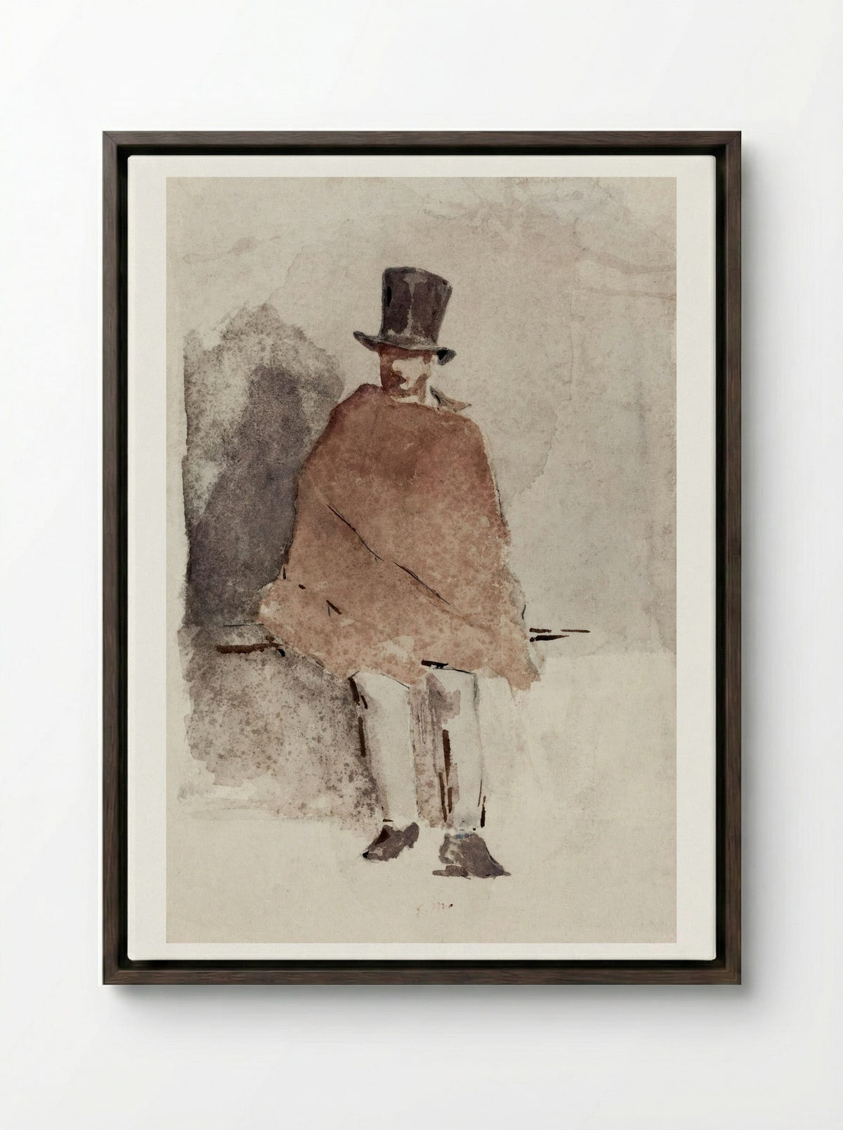 The Man in the Tall Hat - Édouard Manet - Framed Canvas Dark Wood