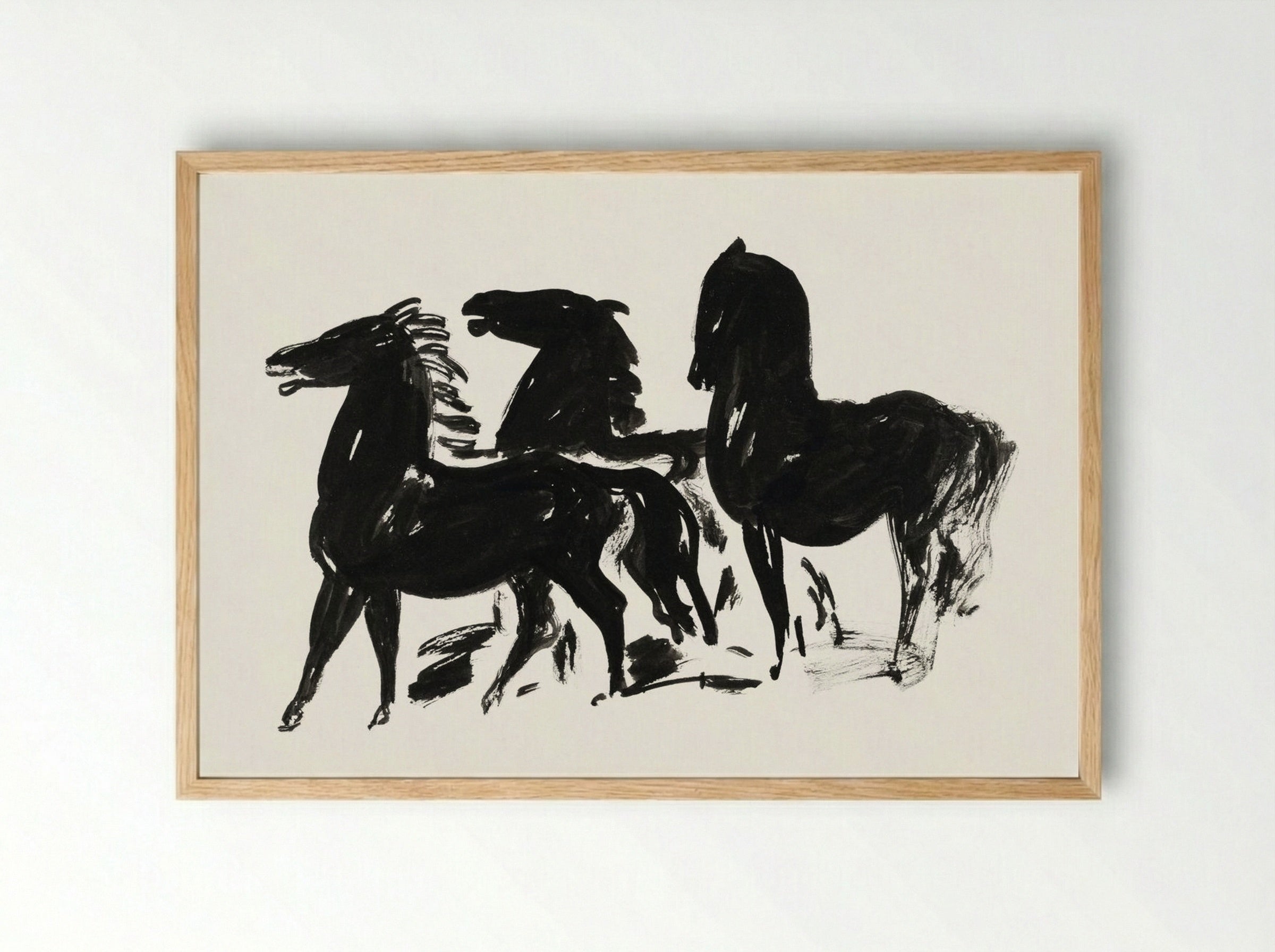 Three Black Horses Standing, Facing Left - Leo Gestel - Framed Print Wood
