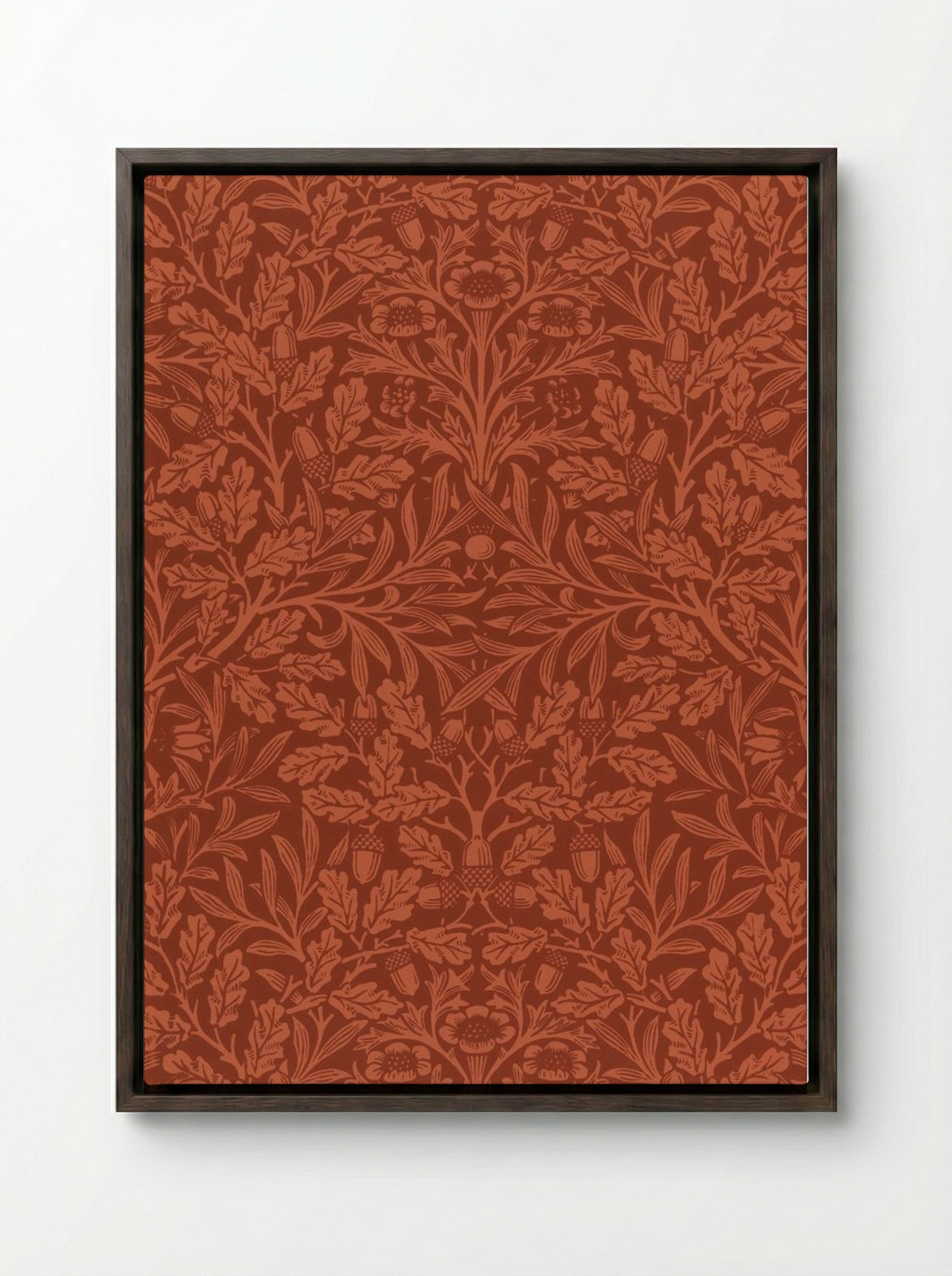 Acorns and Oak Leaves - William Morris - Framed Canvas Dark Wood