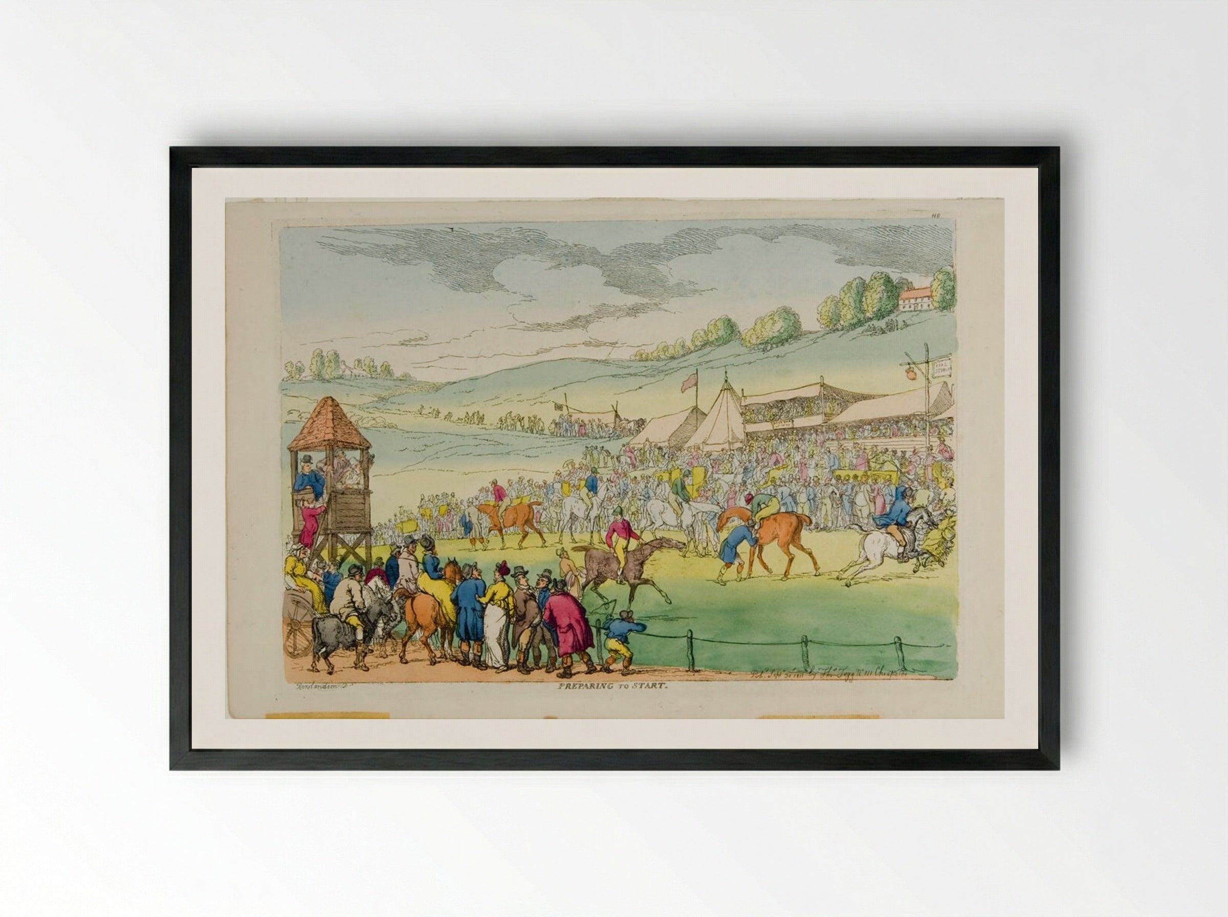 Preparing to Start - Thomas Rowlandson - Framed Print Black