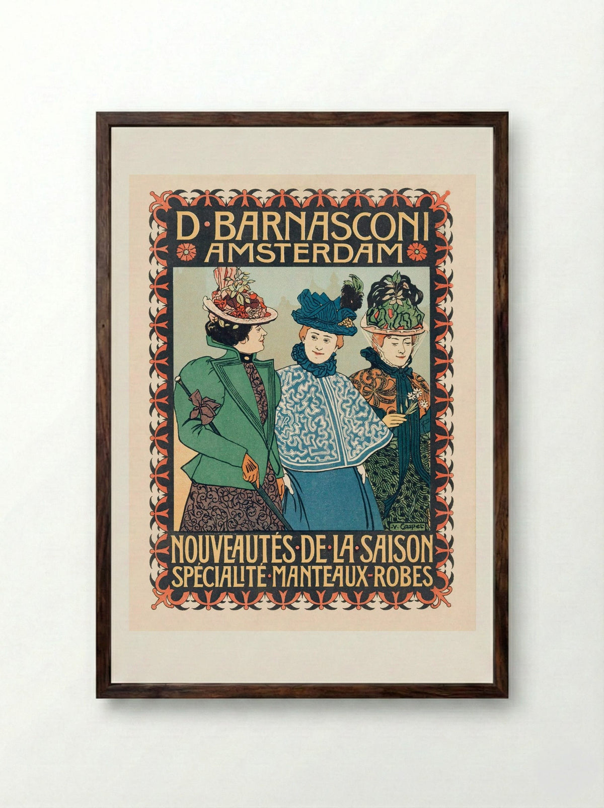 Advertentie van kledingzaak D. Barnasconi in Amsterdam - Johann Georg van Caspel - Framed Print Dark Wood