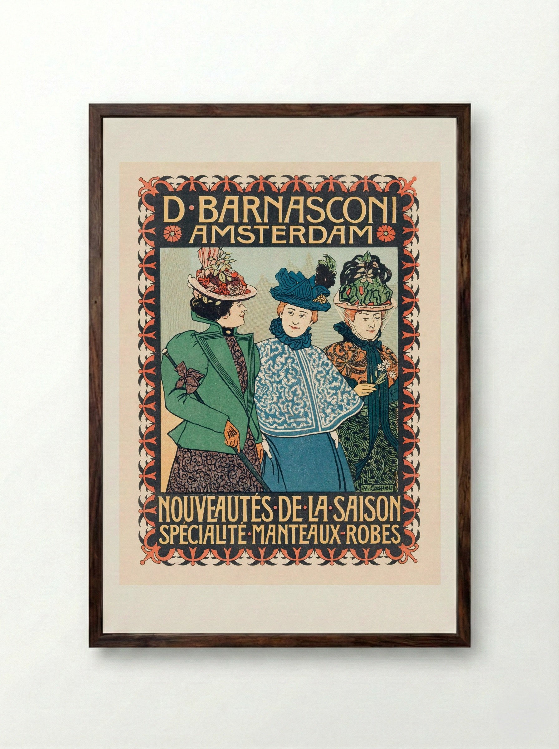 Advertentie van kledingzaak D. Barnasconi in Amsterdam - Johann Georg van Caspel - Framed Print Dark Wood