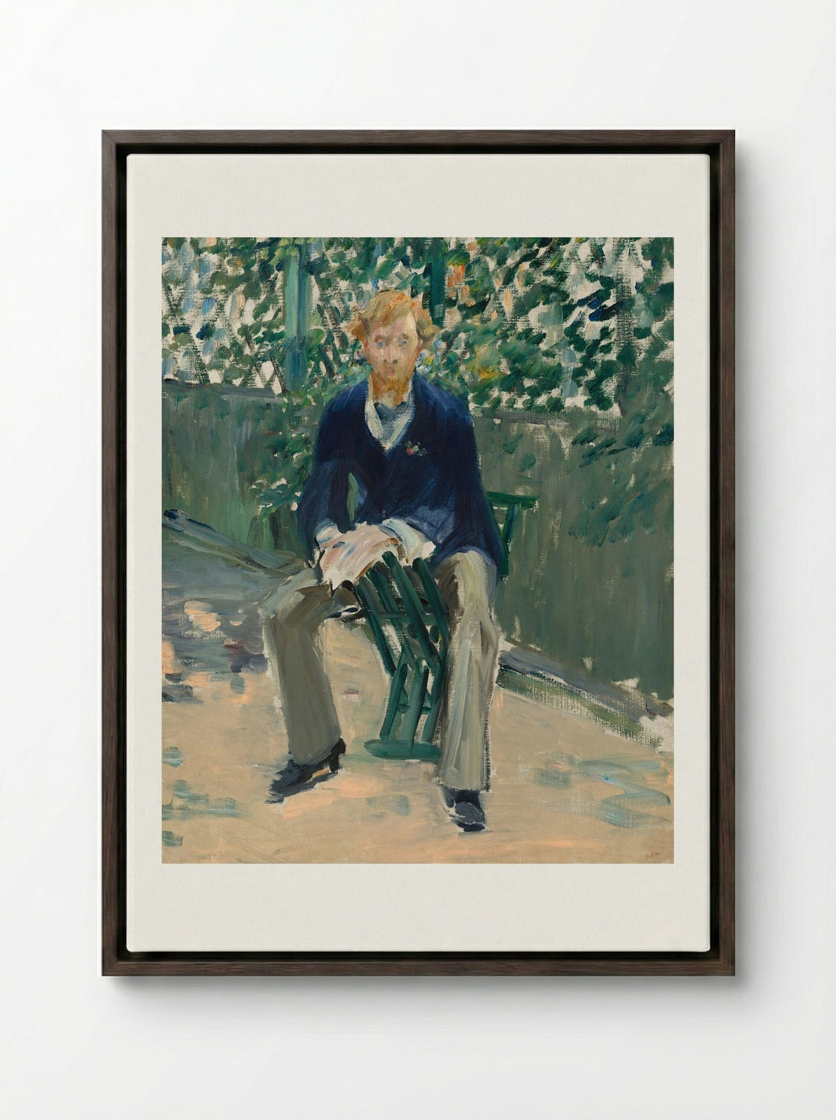 George Moore in the Artist's Garden - Édouard Manet - Framed Canvas Dark Wood