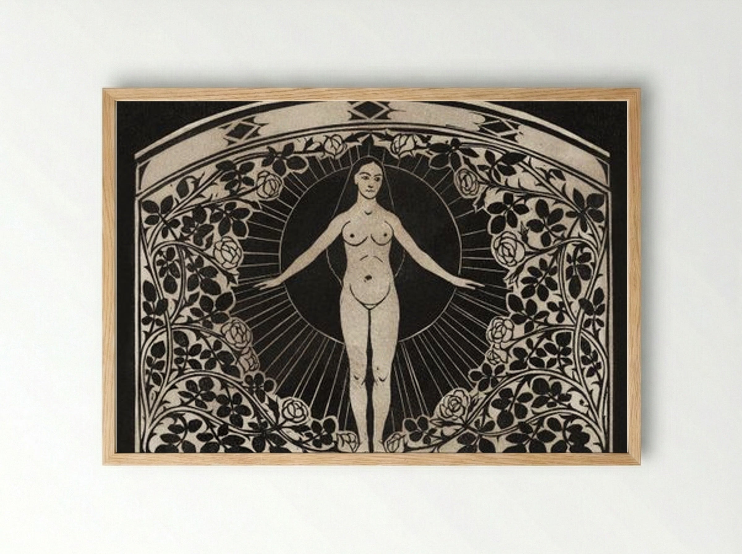 Calendar for 1901 with Women and Flowers - Fine Art Print - Framed Print Wood