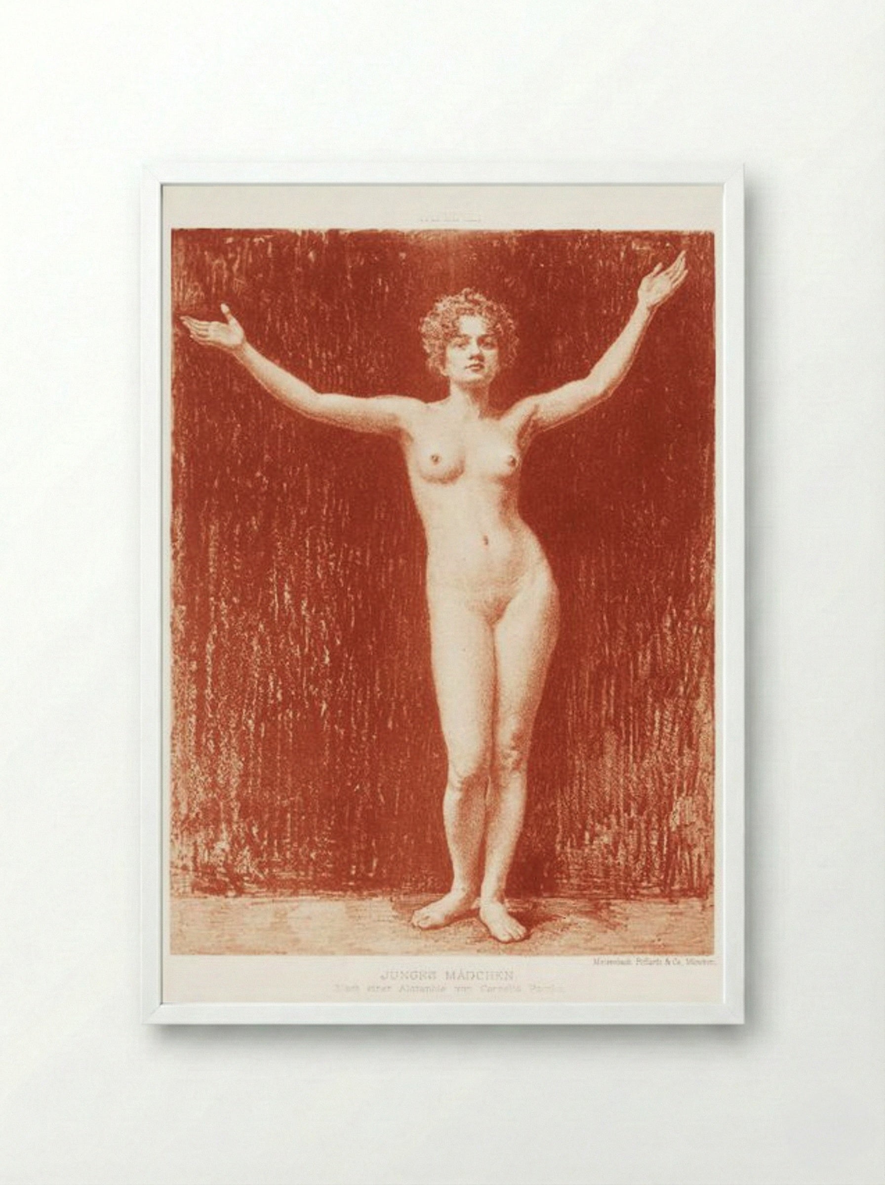 Young Girl (Standing Nude with Arms Raised) - Cornelia Paczka-Wagner - Framed Print White