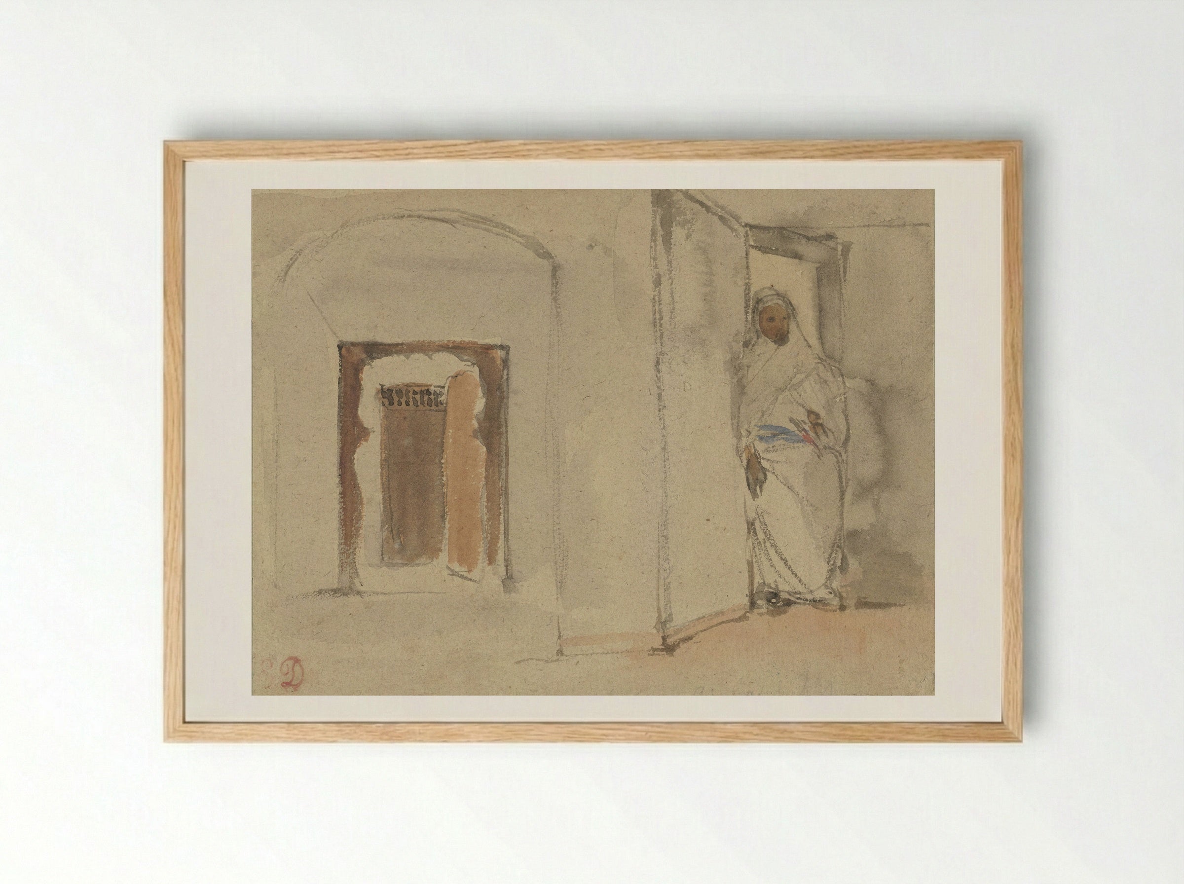 Arabier voor de deur van zijn woning - Eugène Delacroix - Framed Print Wood
