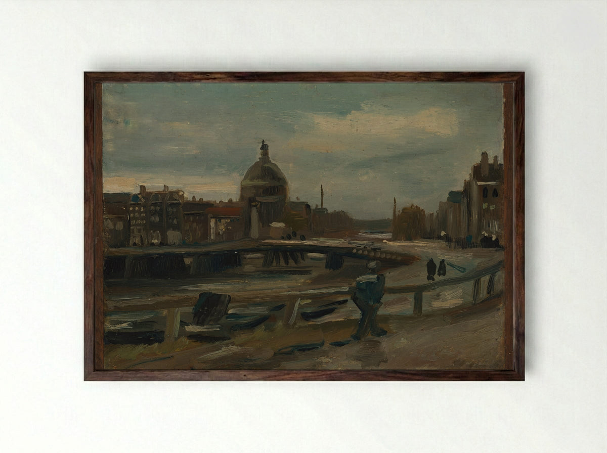 Het Singel bij de Lutherse Kerk te Amsterdam - Vincent van Gogh - Framed Print Dark Wood