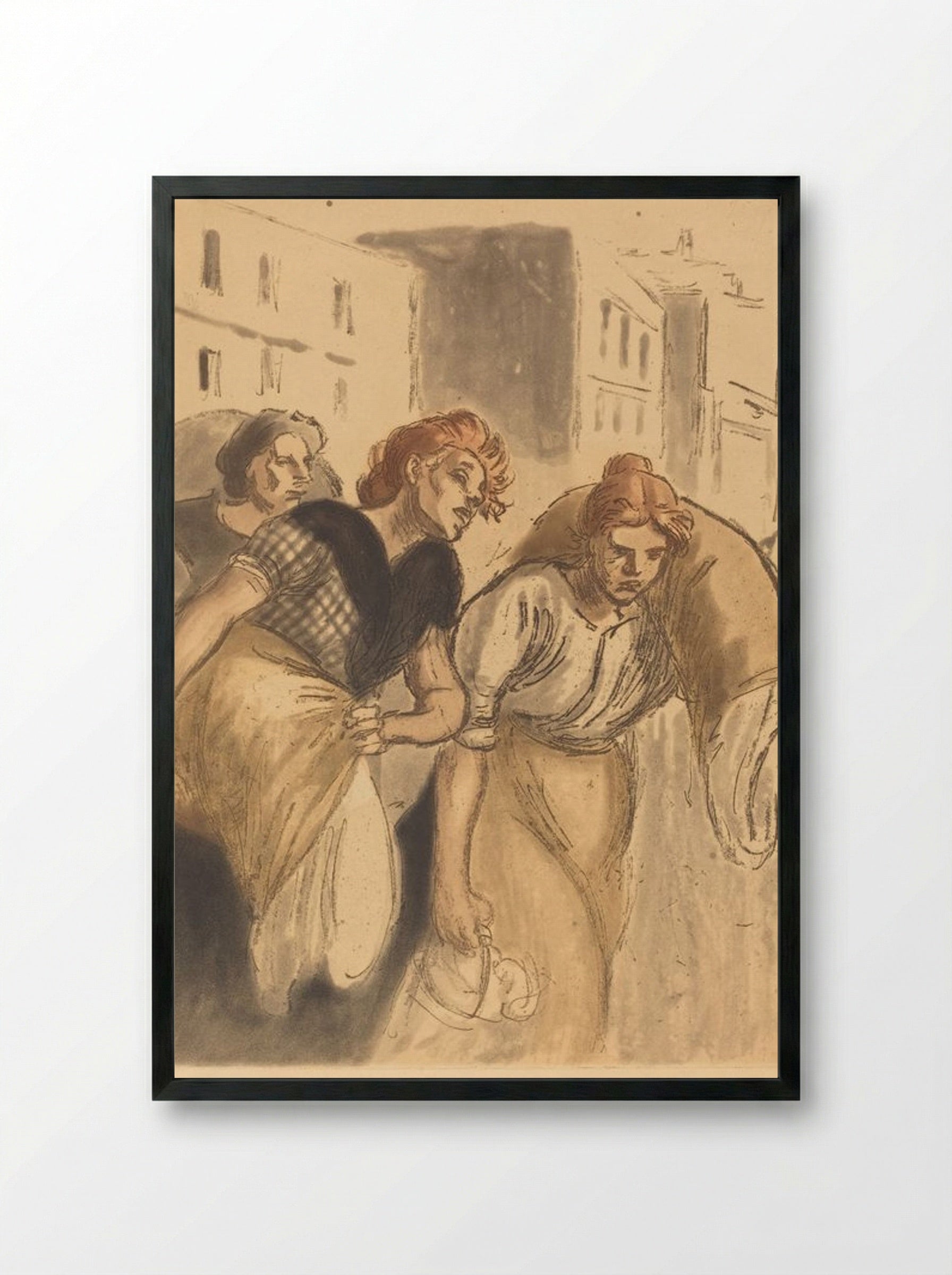 Return from the Wash House (Retour de lavoir) - Théophile Alexandre Steinlen - Framed Print Black