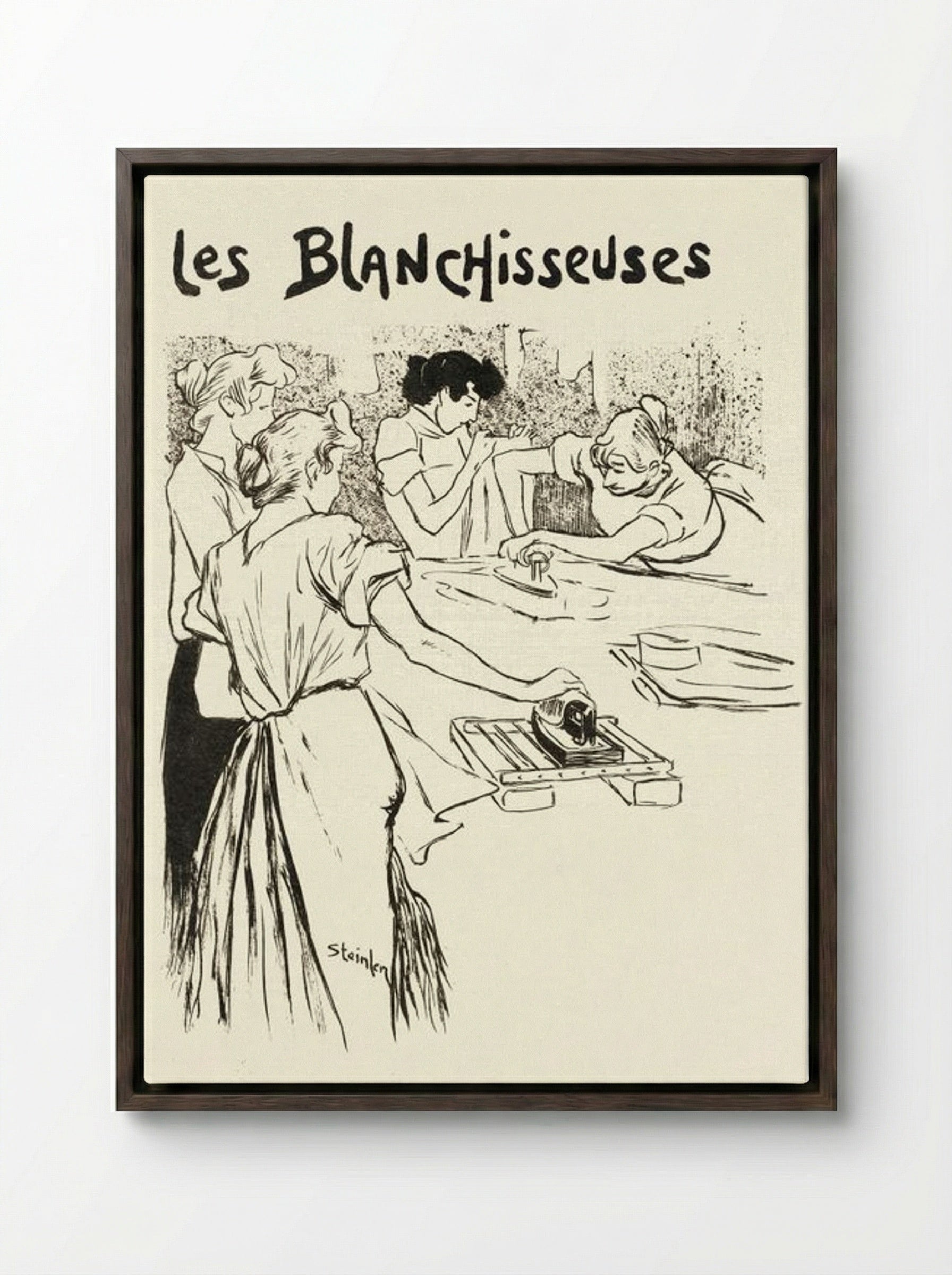 Les Blanchisseuses - Théophile Alexandre Steinlen - Framed Canvas Dark Wood