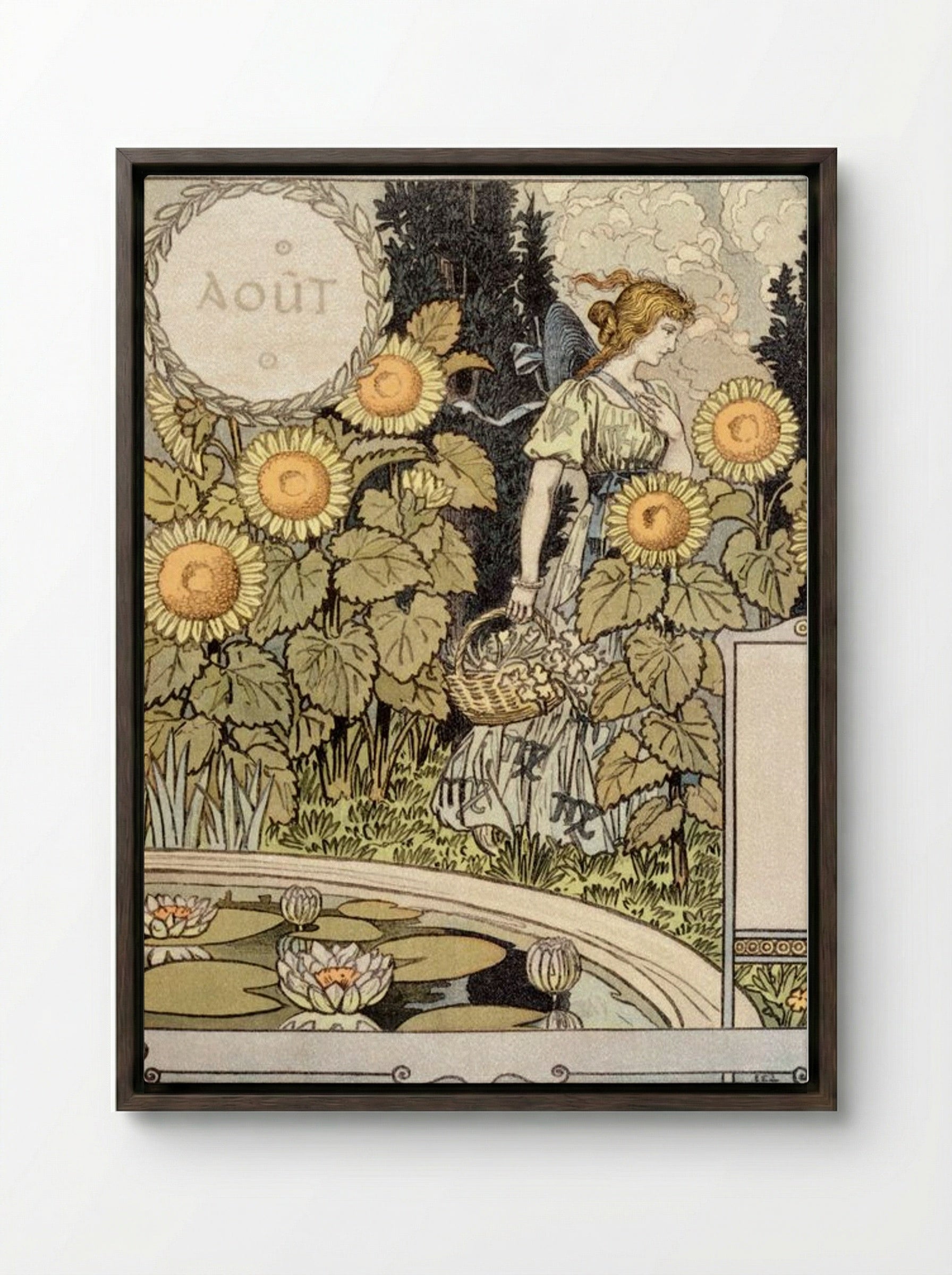 Allegory of the Month of August - Eugène Grasset - Framed Canvas Dark Wood