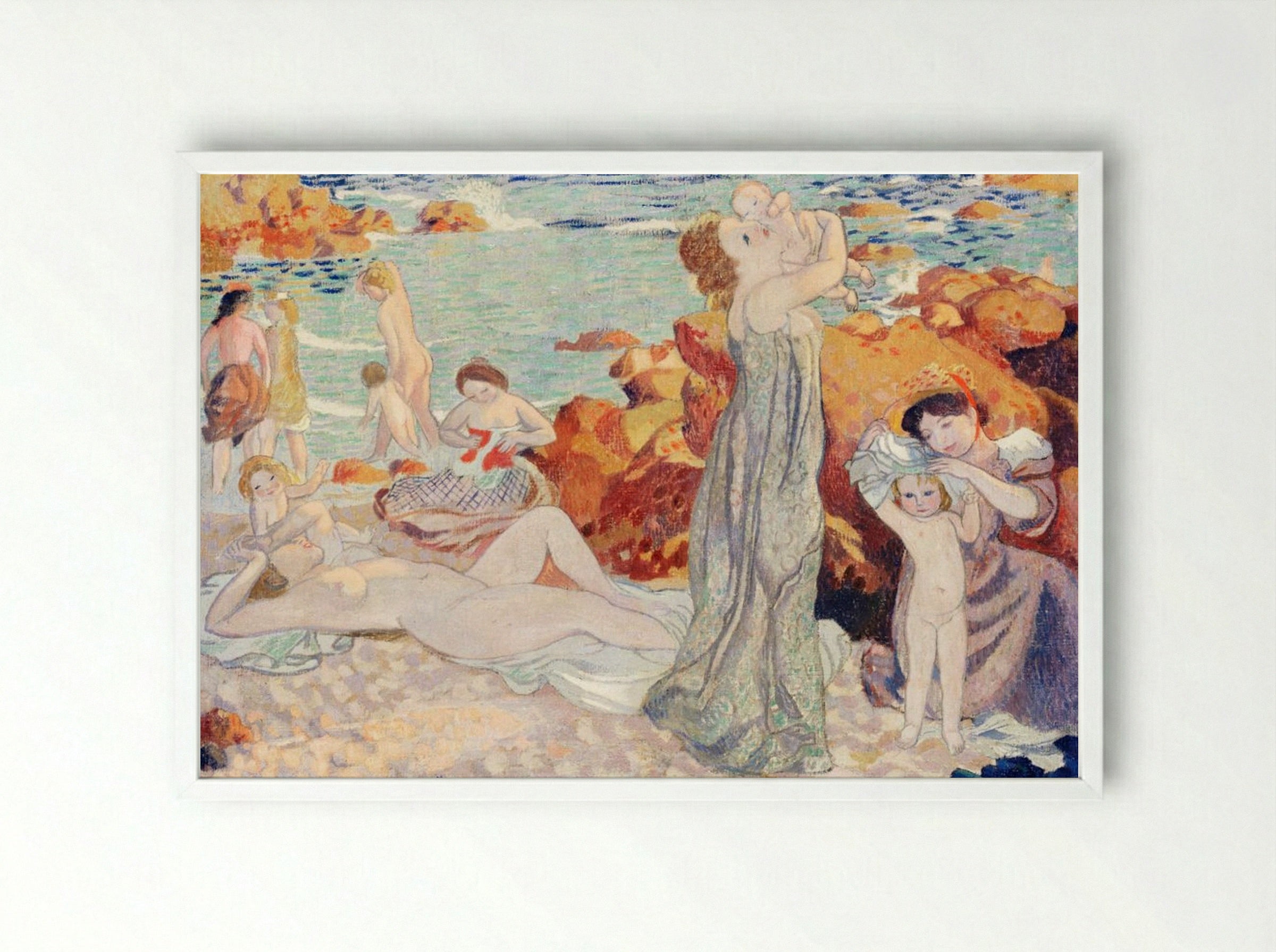 Bathers, Pouldu Beach - Maurice Denis - Framed Print White