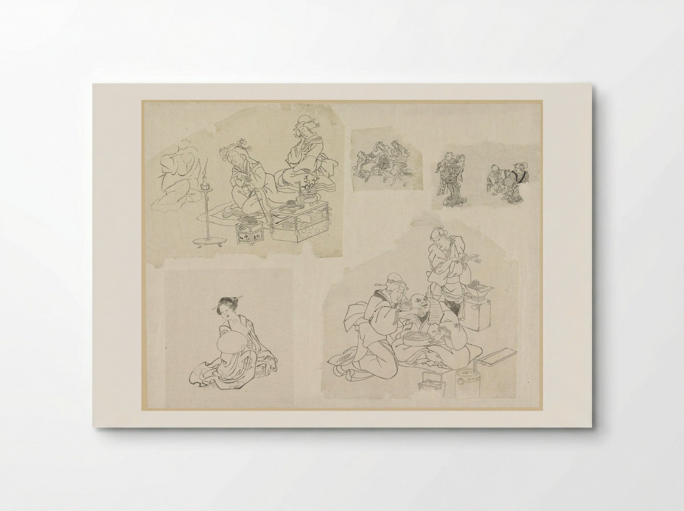 Five Sketches of People in Various Situations - Katsushika Hokusai - Poster