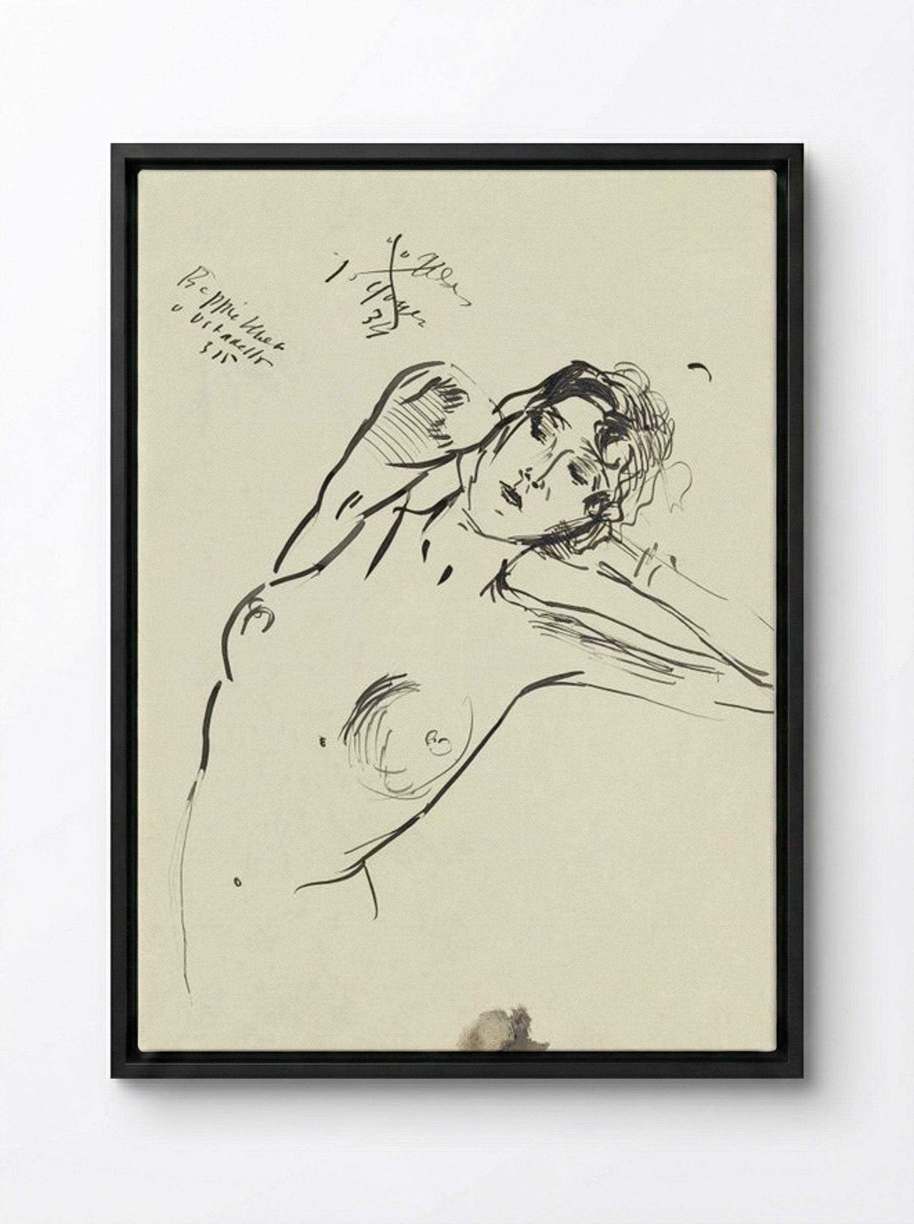 Vrouwelijk naakt (Reclining Nude, Ink on Paper) - Isaac Israels - Framed Canvas Black