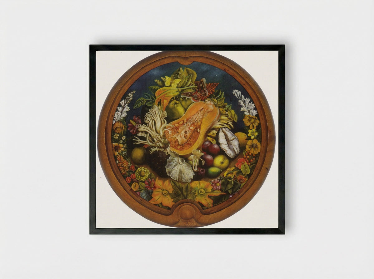 Still Life with Pumpkin and Flowers - Fine Art Print - Framed Print Black