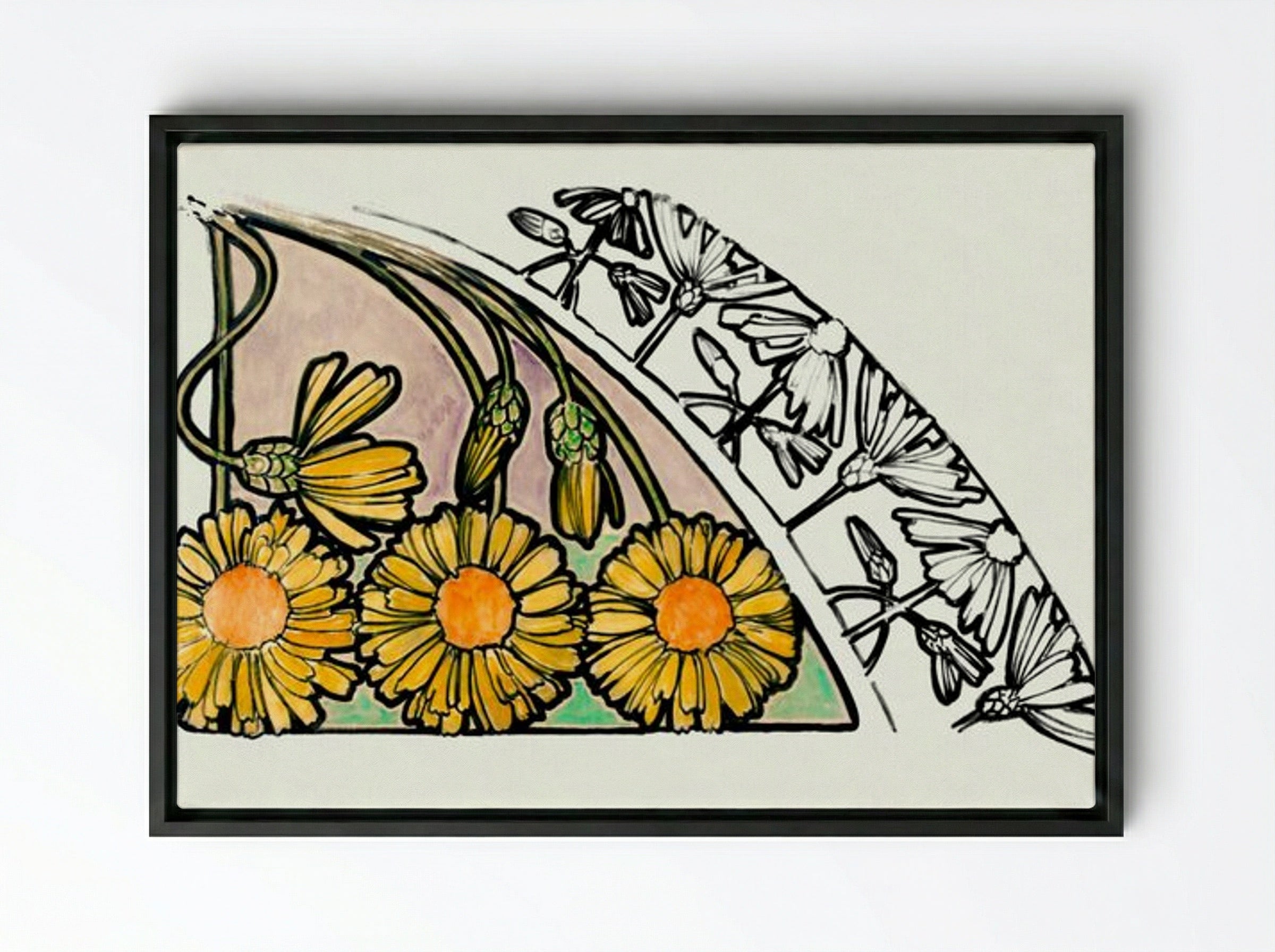 Floral Motif for Fouquet Boutique - Alphonse Mucha - Framed Canvas Black