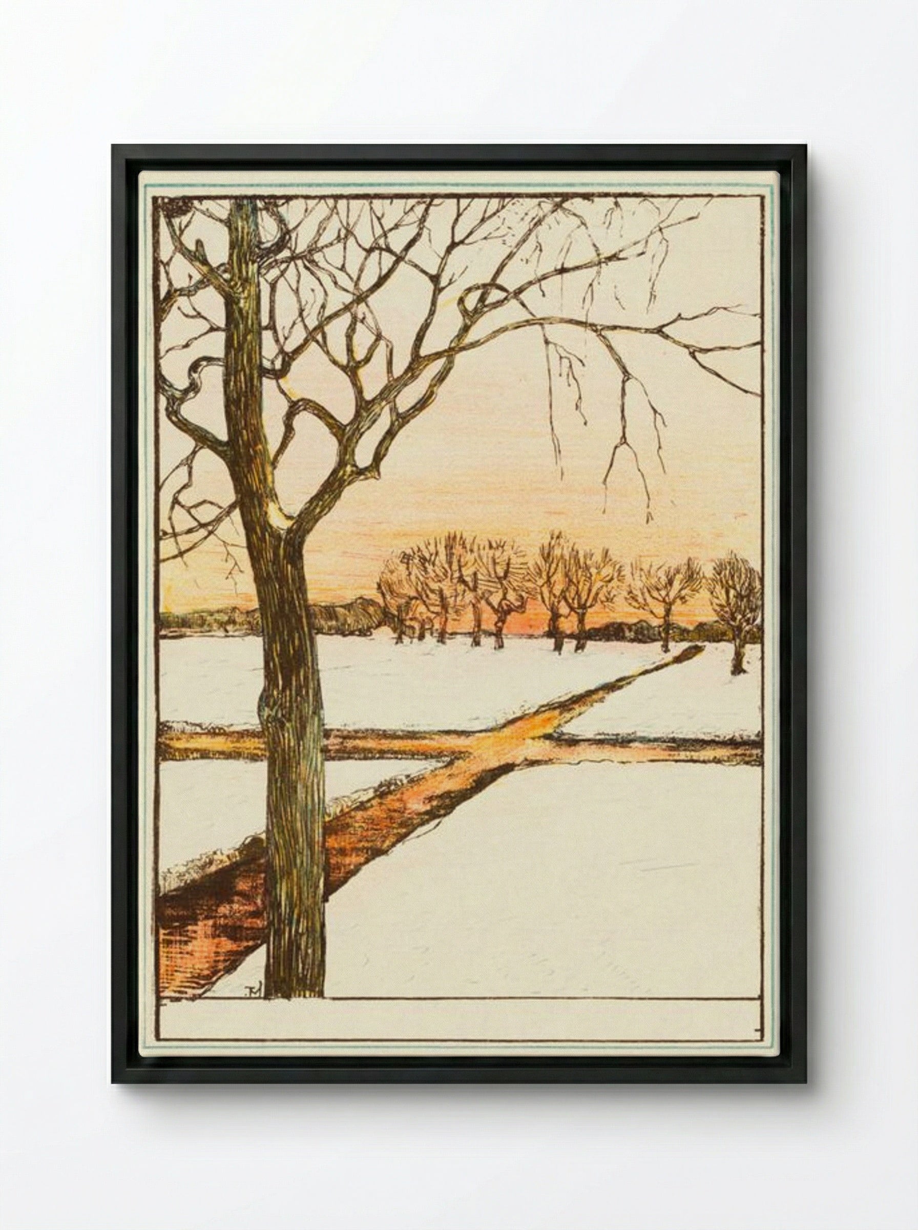 Sneeuwlandschap (Snowy Landscape) - Theo van Hoytema - Framed Canvas Black