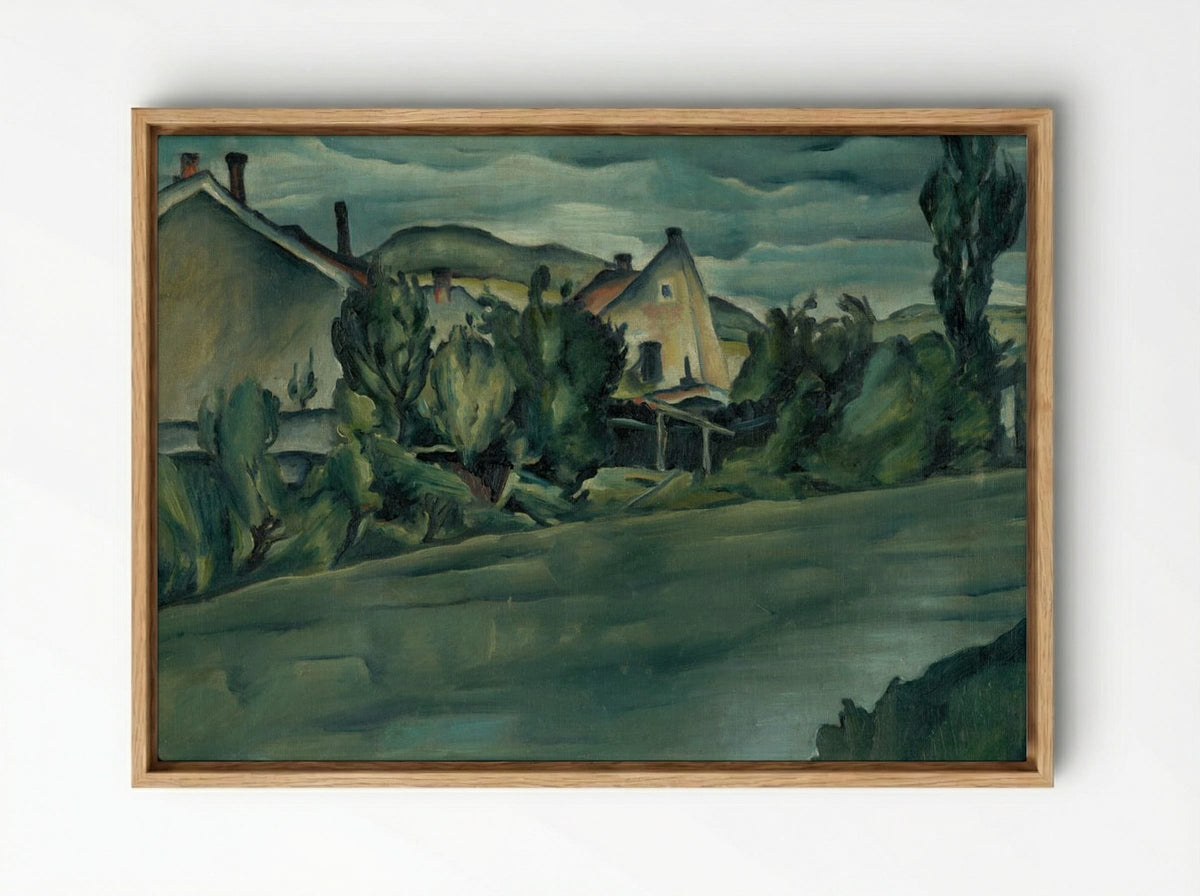 Landscape with Houses - Konstantin Bauer - Framed Canvas Wood