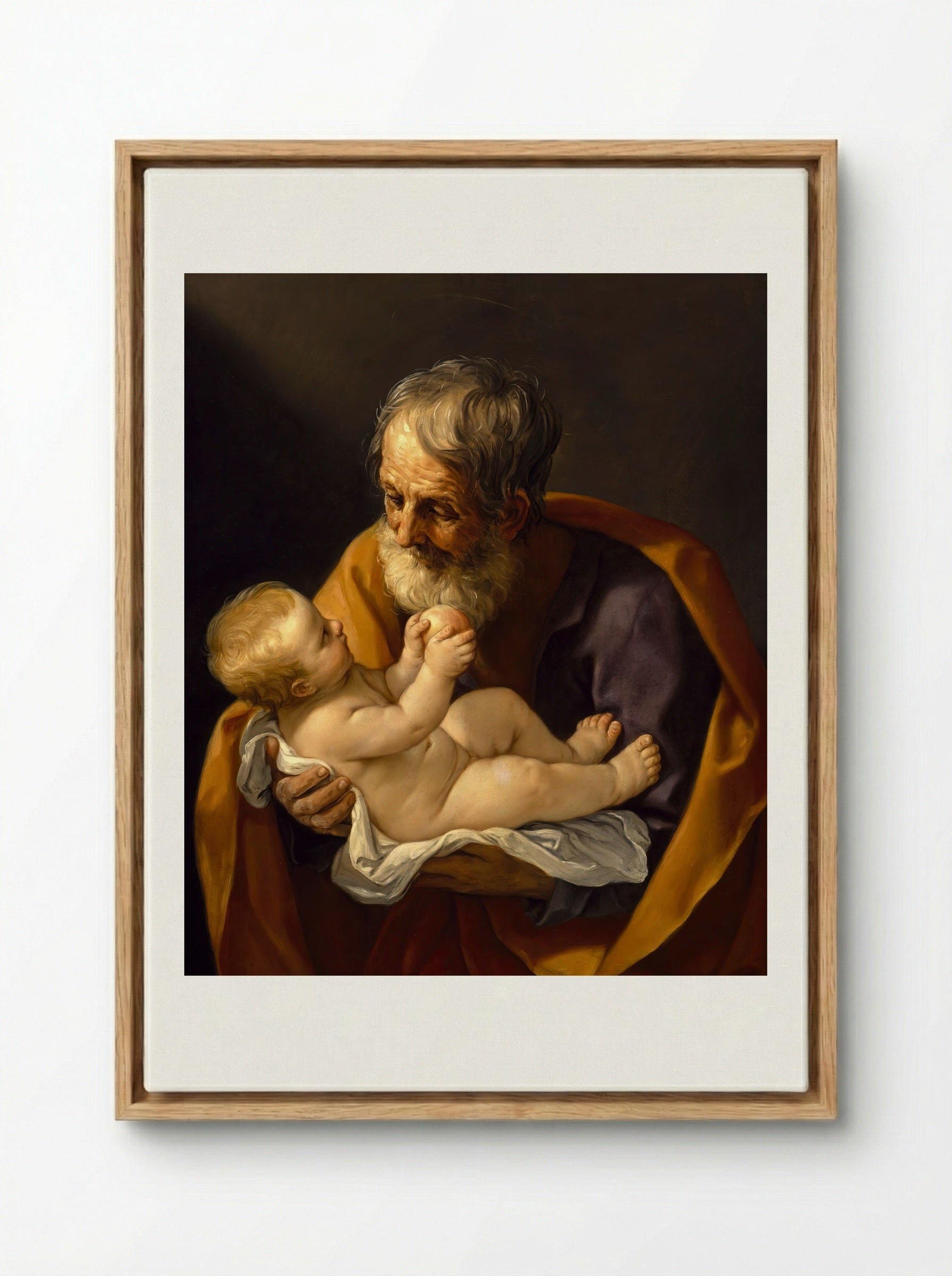 Saint Joseph and the Christ Child - Guido Reni - Framed Canvas Wood
