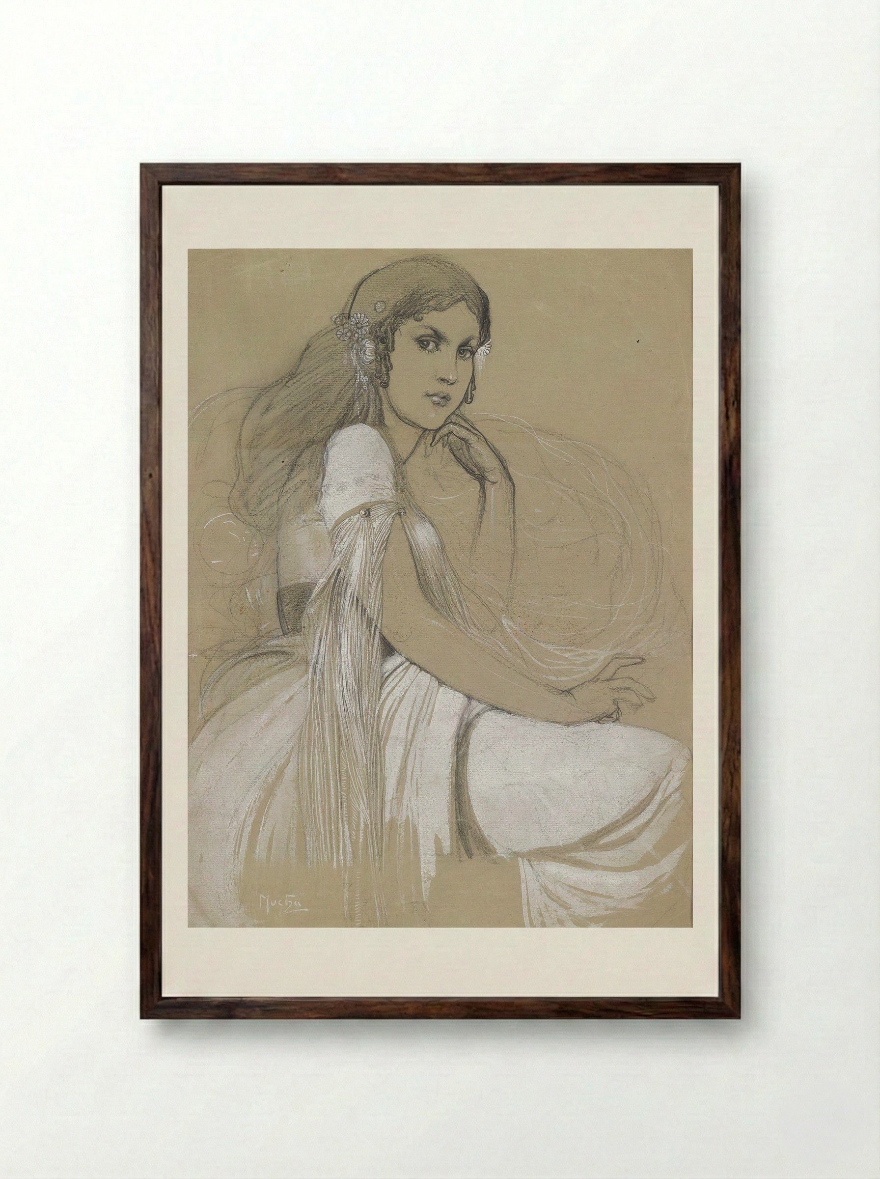 Depicted person Jaroslava Mucha, the artist's daughter - Alphonse Mucha - Framed Print Dark Wood