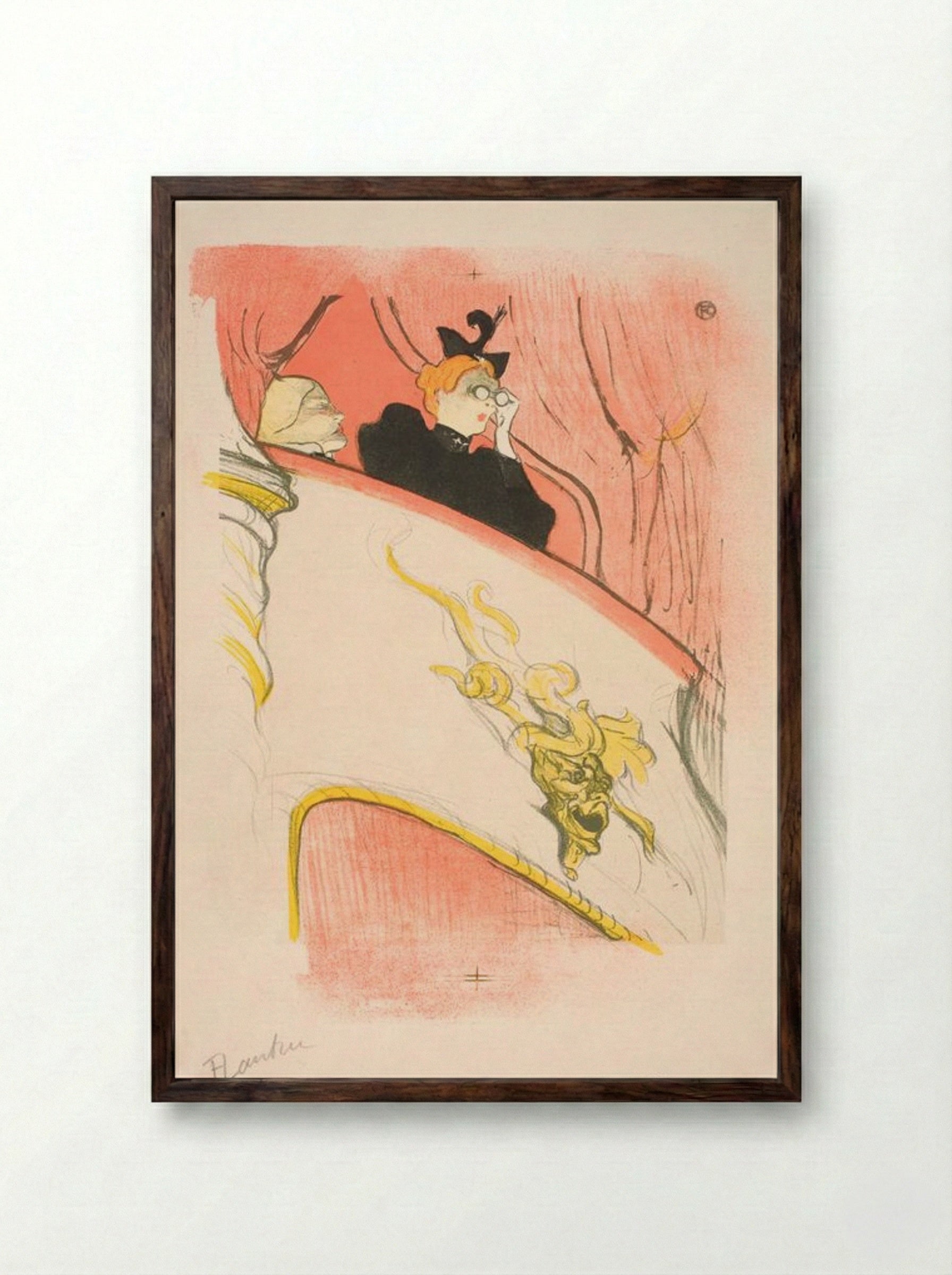 La Loge au Mascaron Doré - Henri de Toulouse-Lautrec - Framed Print Dark Wood