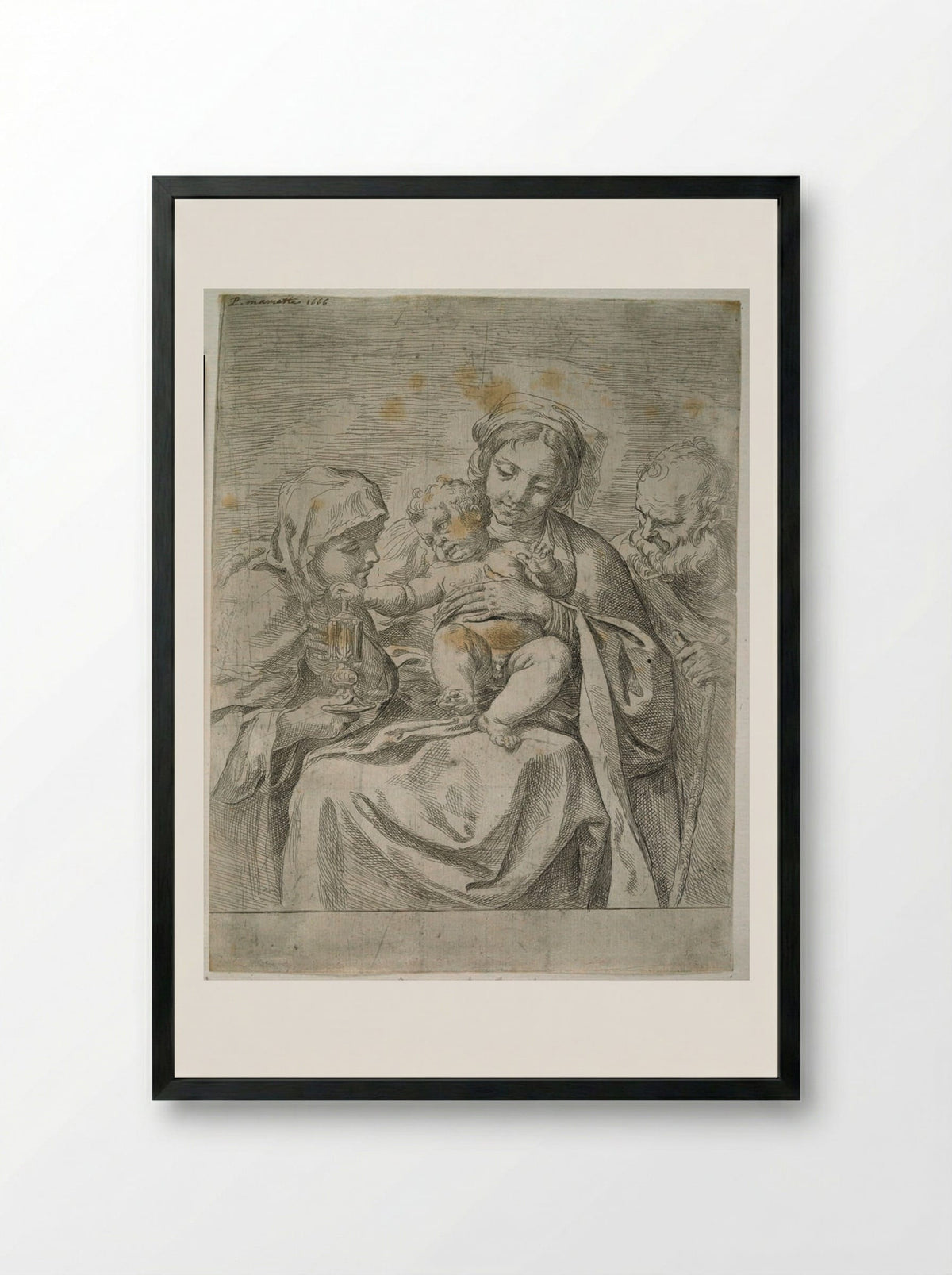 Holy Family with Saint Clare - Guido Reni - Framed Print Black
