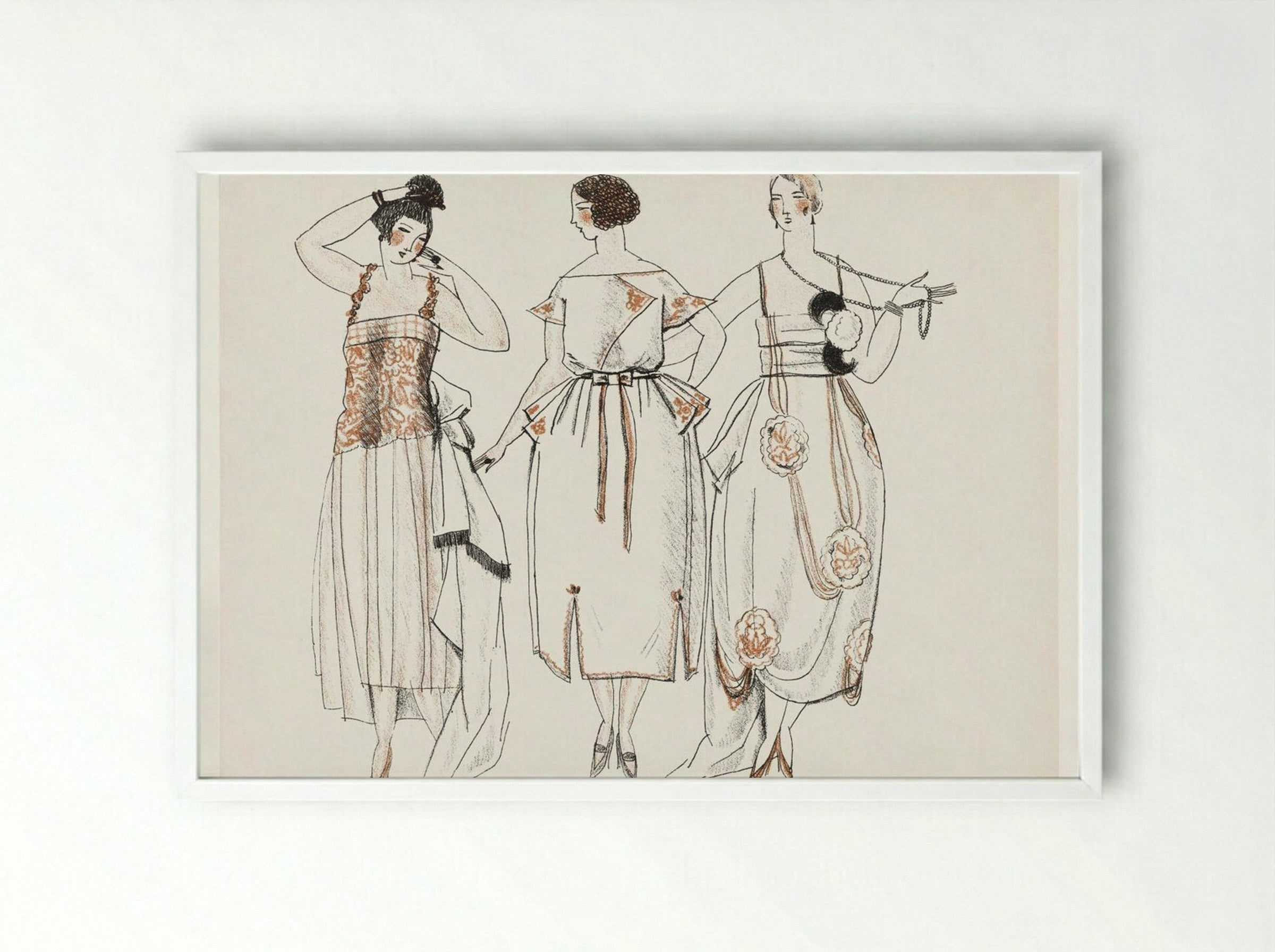 Dinner Gowns, 1920 - Mario Simon - Framed Print White