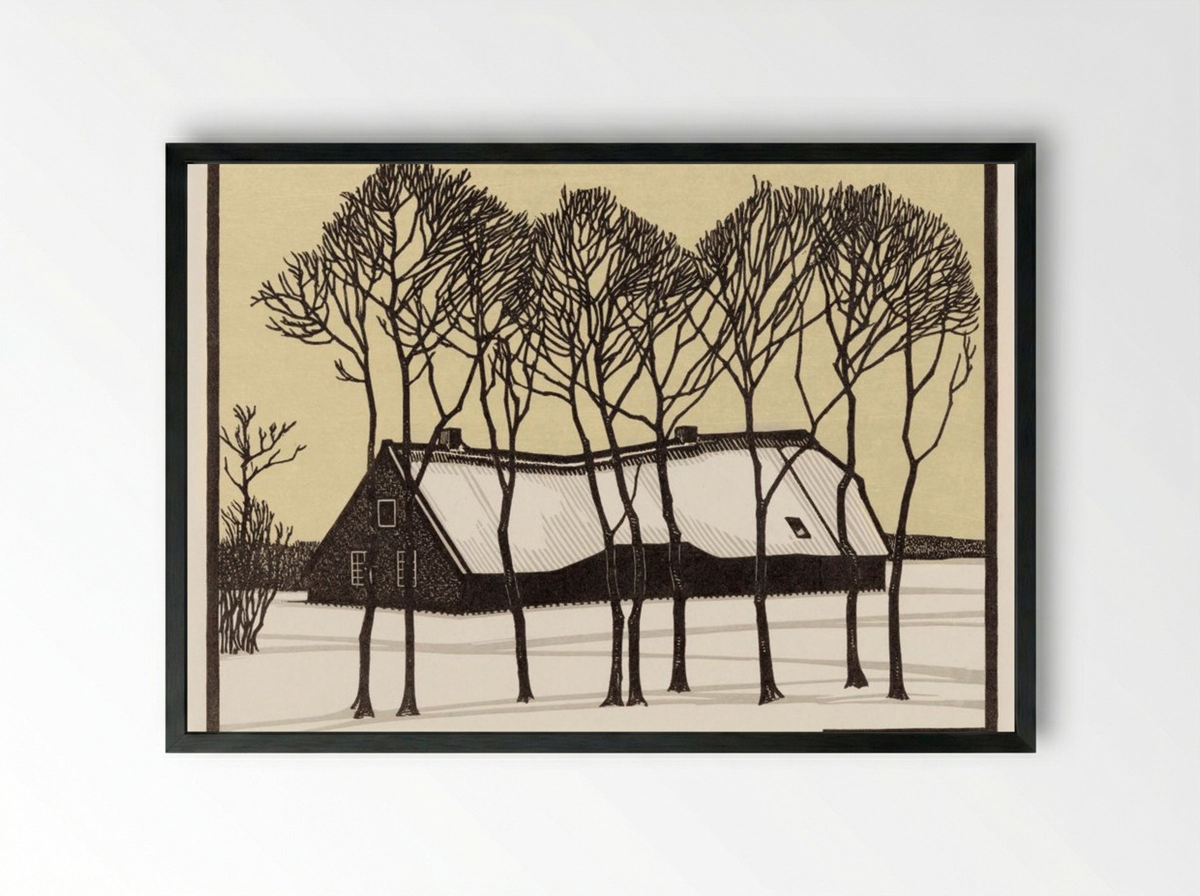 Farm in the Snow - Julie de Graag - Framed Print Black